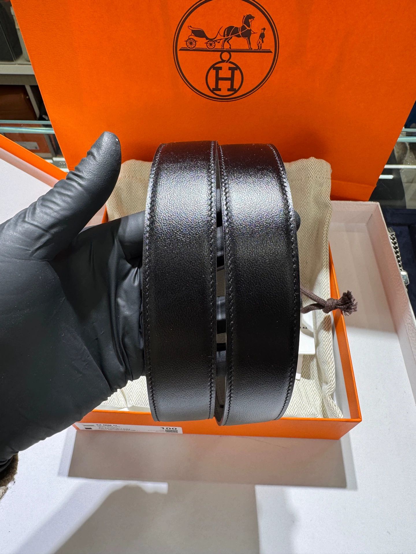 Hermes HERMES Belt Double Calfskin 32mm 100cm Black x Etoupe Size ONE SIZE - 7 Thumbnail