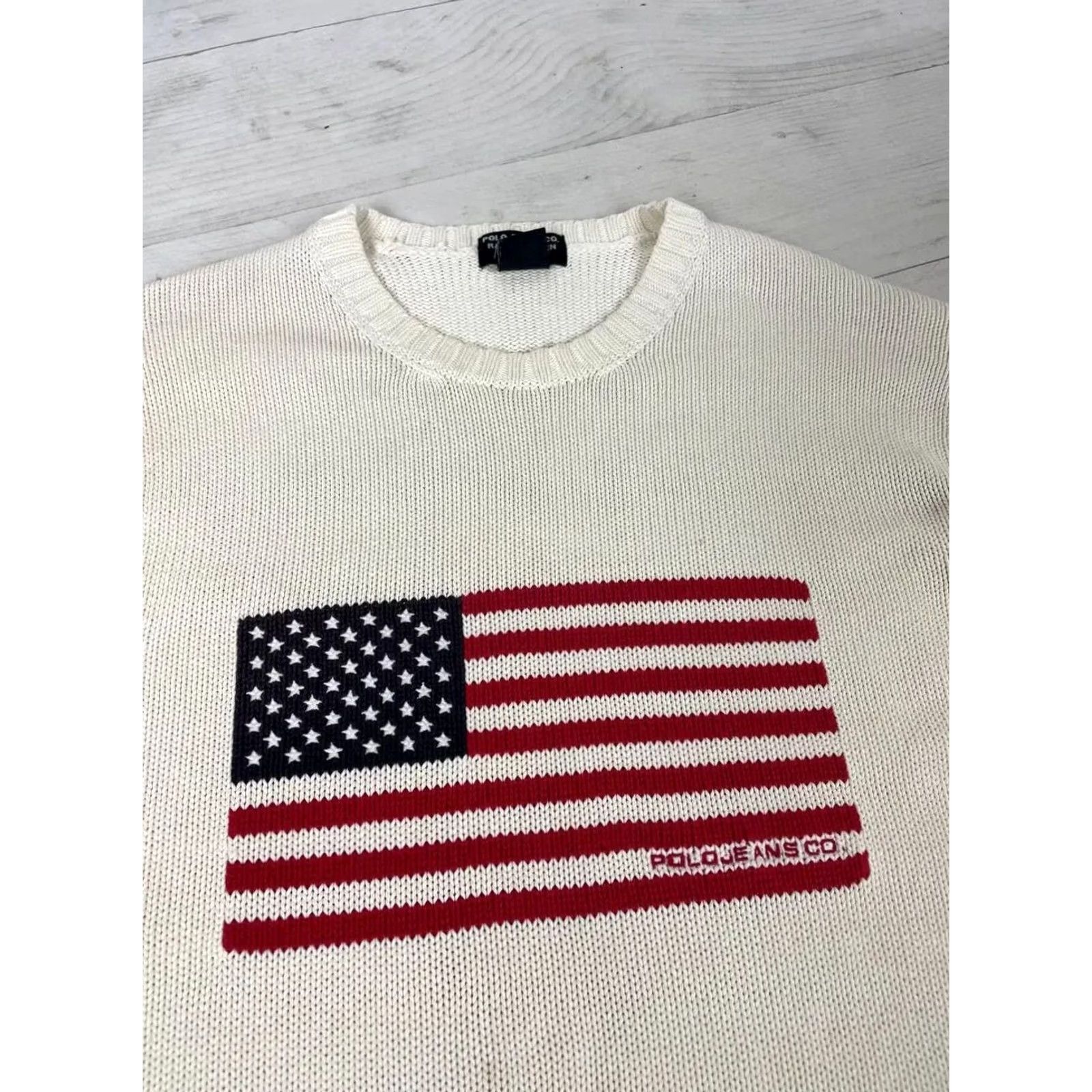 Polo Ralph Lauren VINTAGE Polo Jeans Co Ralph Lauren Sweater Men White Size L USA Flag Logo Size US L / EU 52-54 / 3 - 6 Thumbnail