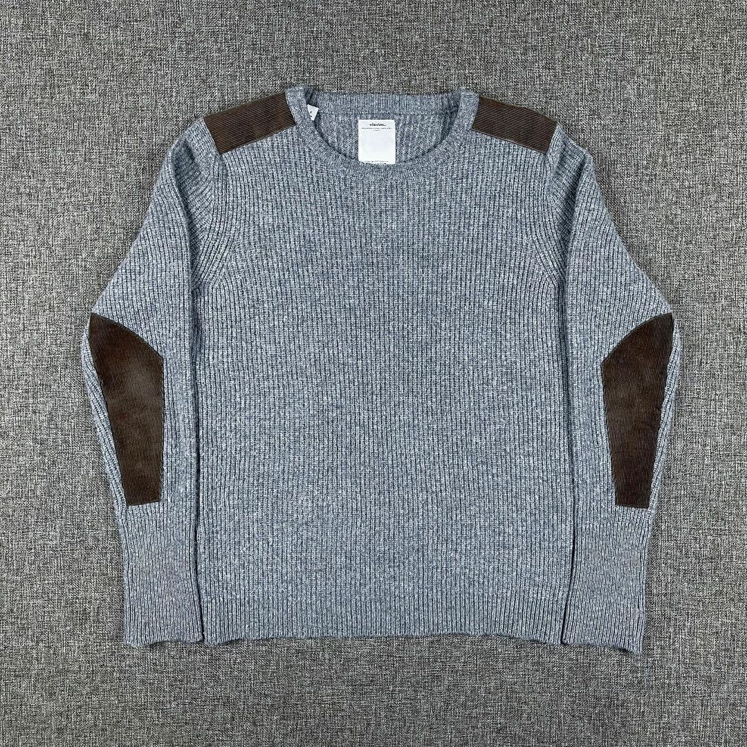 visvim grey wool corduroy patch pullover