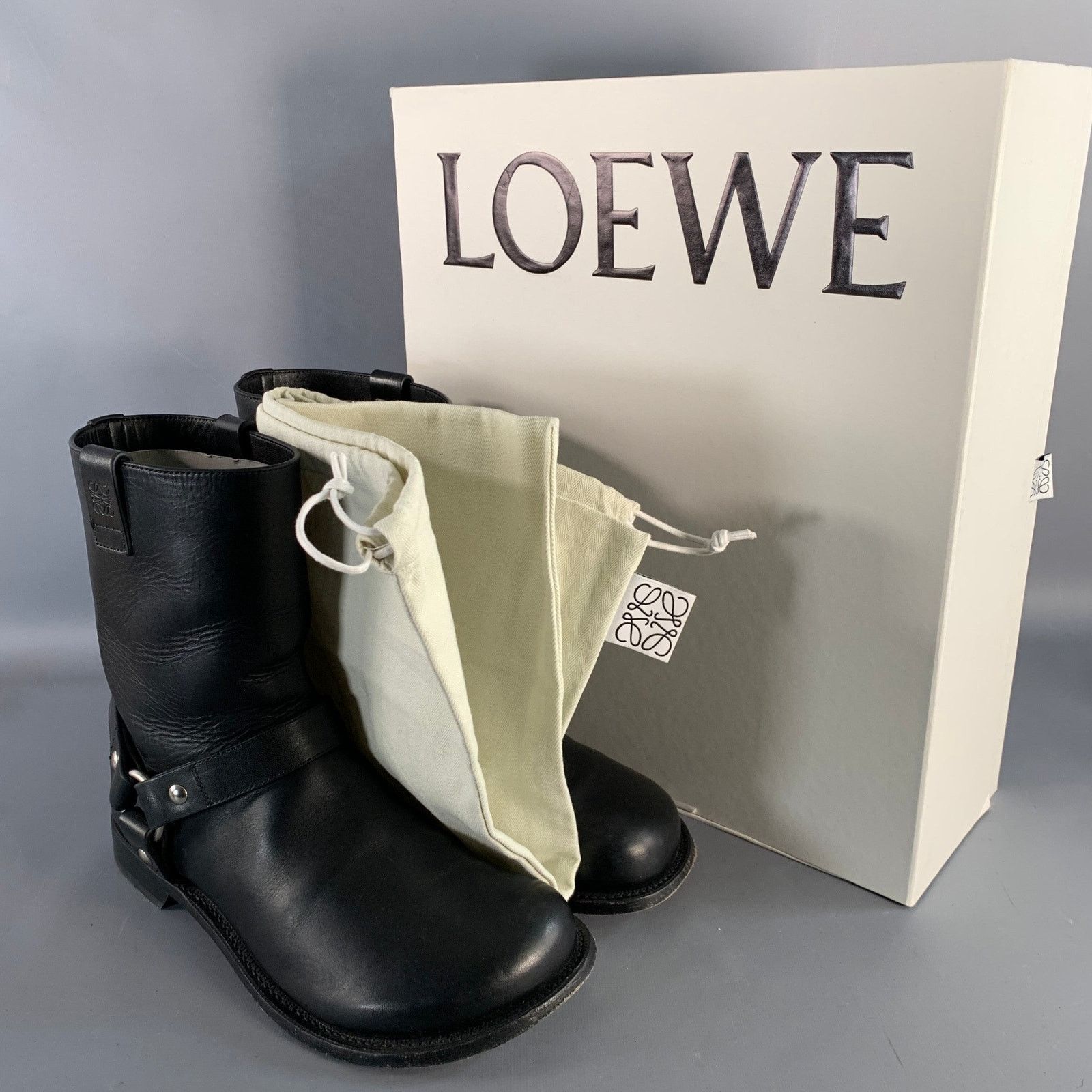 Loewe Size 9 Black Leather Pull On Round Toe Harness Biker Boots Size US 9 / EU 42 - 9 Thumbnail