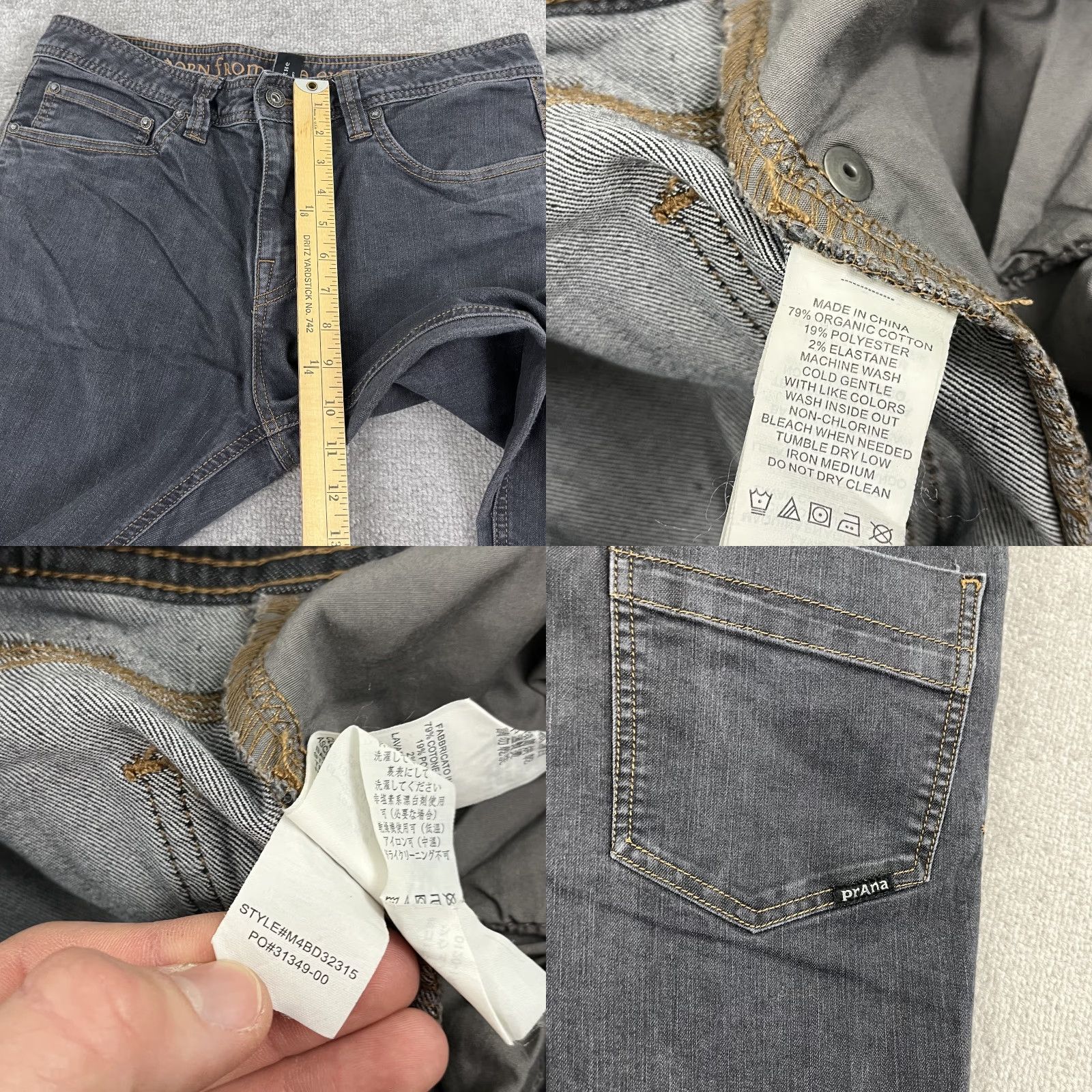 Prana prAna Bridger Jeans Mens 33 x 32 Slim Gray Denim Stretch Casual Outdoor Hike Shirt? Size US 33 - 8 Thumbnail