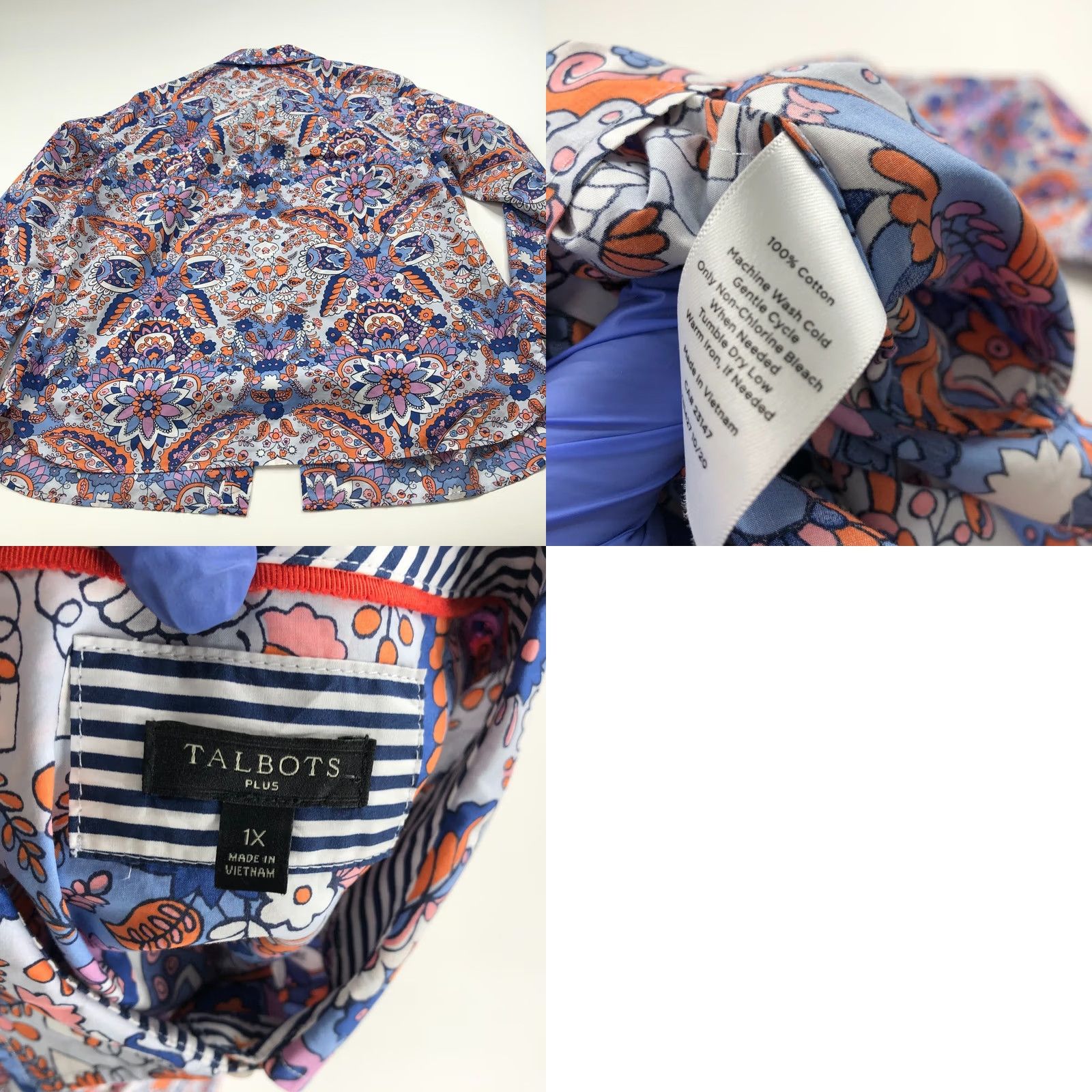Talbots Talbots Plus 1X Paisley Women's Button Long Sleeve Shirt All Over Print Shirt Plus Women’s Casual Button-Up 100% Cotton Multicolor Paisley Size XL / US 12-14 / IT 48-50 - 8 Thumbnail