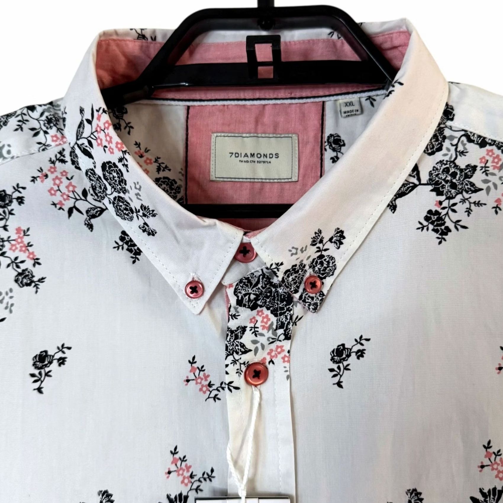 Vintage 7 Diamonds Floral Button-Down Dress Shirt White 2XL Men's Button-Up Cotton Casual Business Holiday Party/Cocktail Pockets New Size 48R - 5 Thumbnail