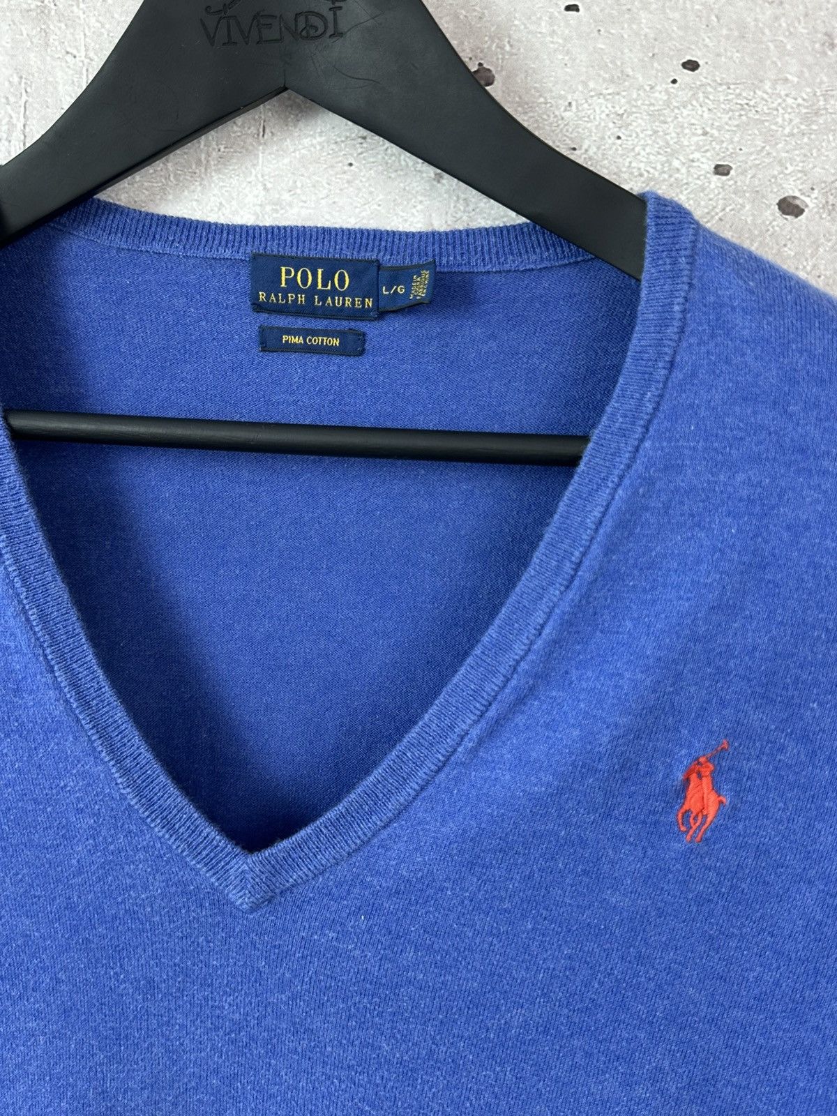 Polo Ralph Lauren Polo Ralph Lauren Blue Pima Cotton V-Neck Jumper Size L / US 10 / IT 46 - 4 Thumbnail