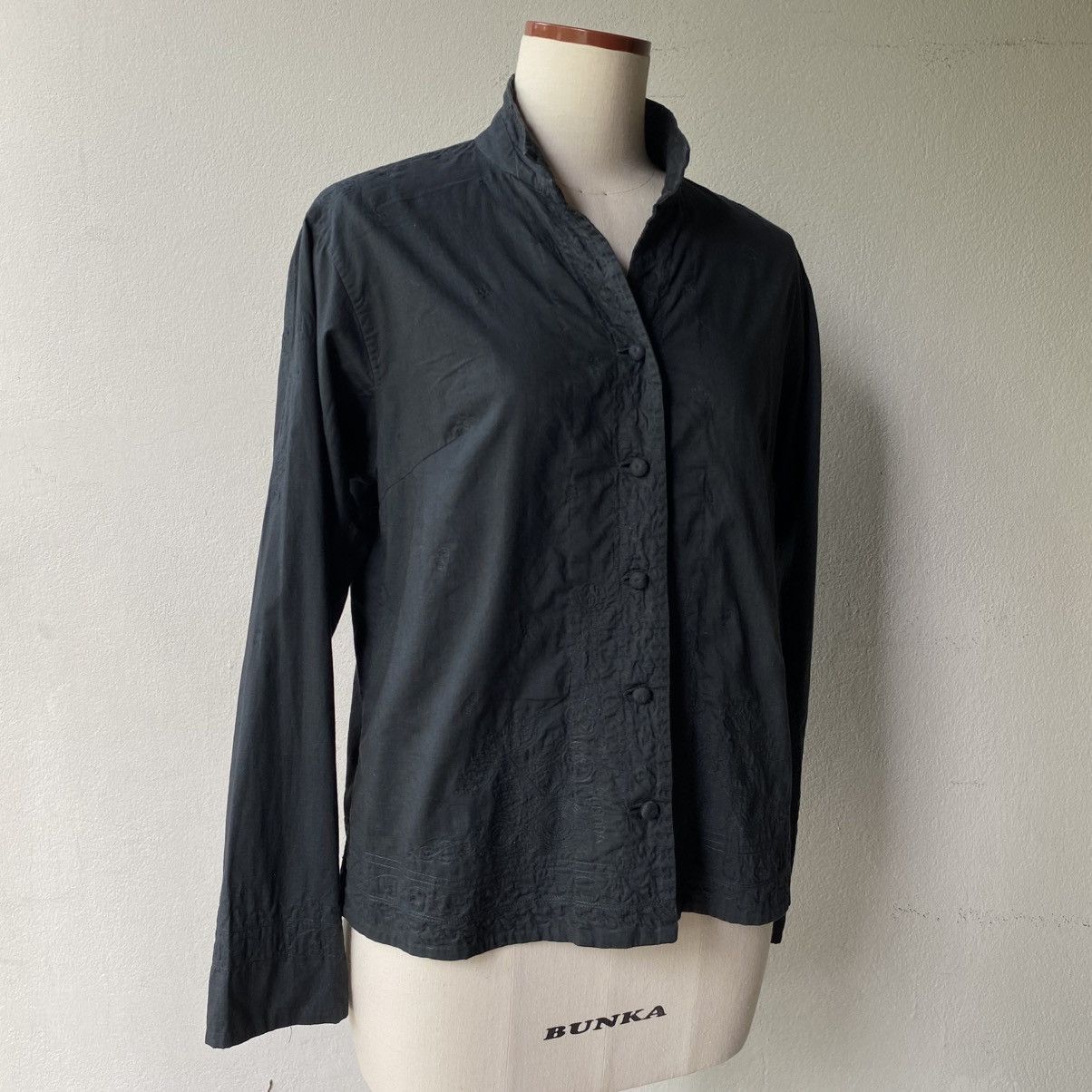 Issey Miyake Haath Dark Teal Embroidered Mandarin Shirt Size XS / US 0-2 / IT 36-38 - 3 Thumbnail