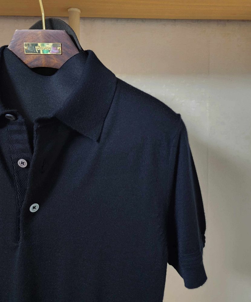 Tom Ford o1sm1stk0824 Knit Icon Silk Cashmere Polo Shirt in Navy Blue Size US L / EU 52-54 / 3 - 2 Thumbnail