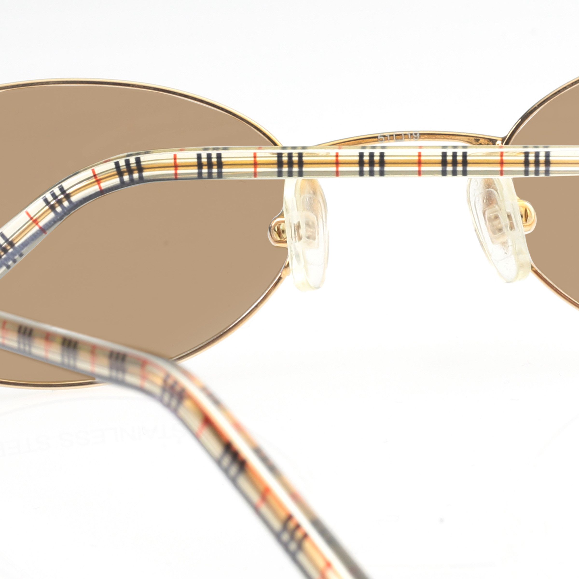 Burberry Burberry '90s Check Gold Oval Frame Sunglasses Brown Size ONE SIZE - 2 Thumbnail