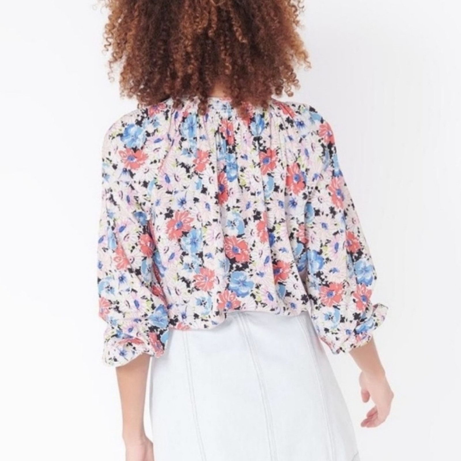 Veronica Beard Veronica Beard Madge 100% Silk Floral Print Long Sleeve Top Size L / US 10 / IT 46 - 2 Thumbnail