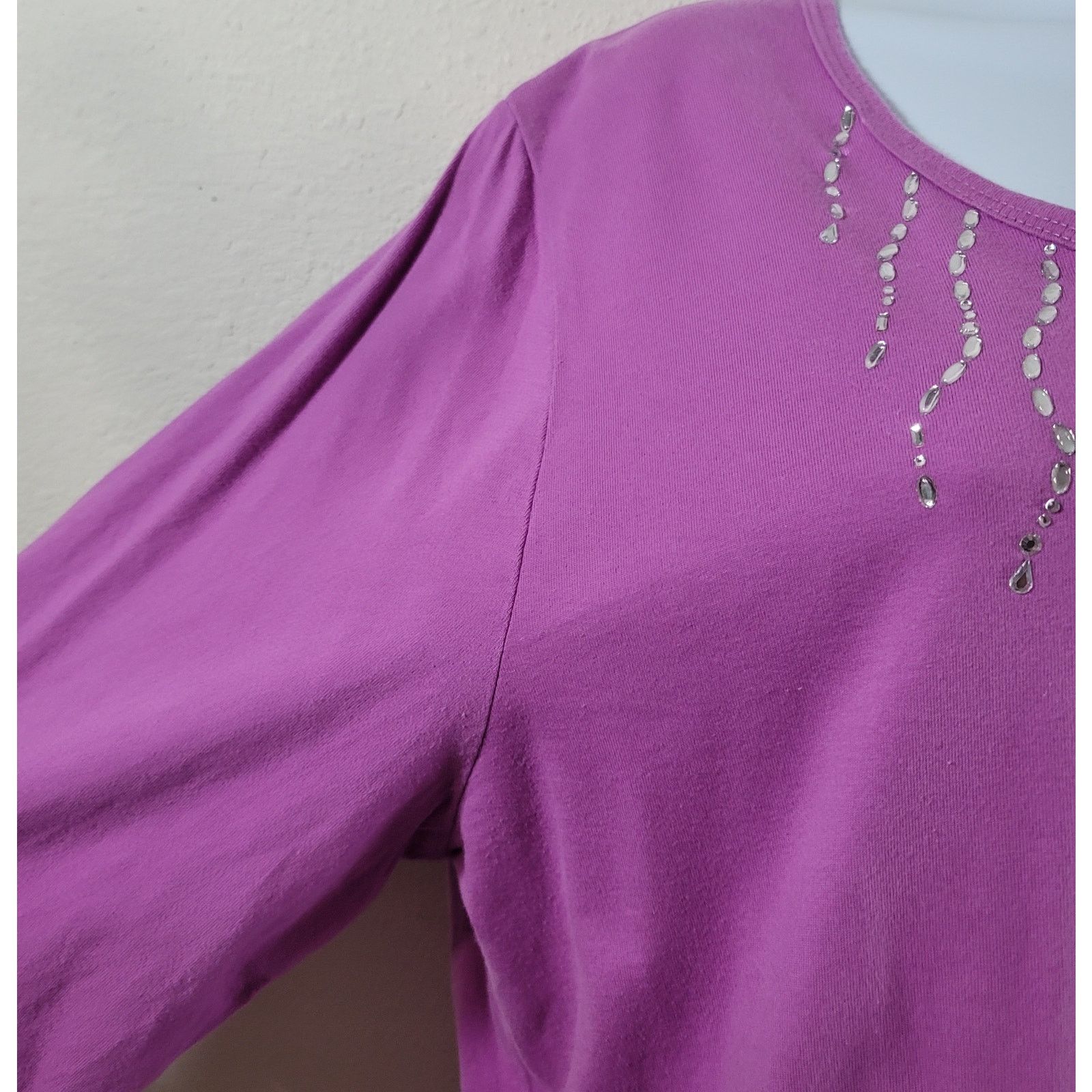 Other Liz & Me Purple Rhinestone Round Neck Top 14W 16W Plus Size XXL / US 16-18 / IT 52-54 - 2 Thumbnail