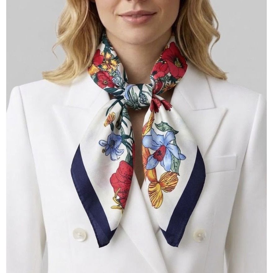 Other ❤️Luxury Elegant Bandana Square Silky Scarf Floral Red White Size ONE SIZE - 1 Thumbnail