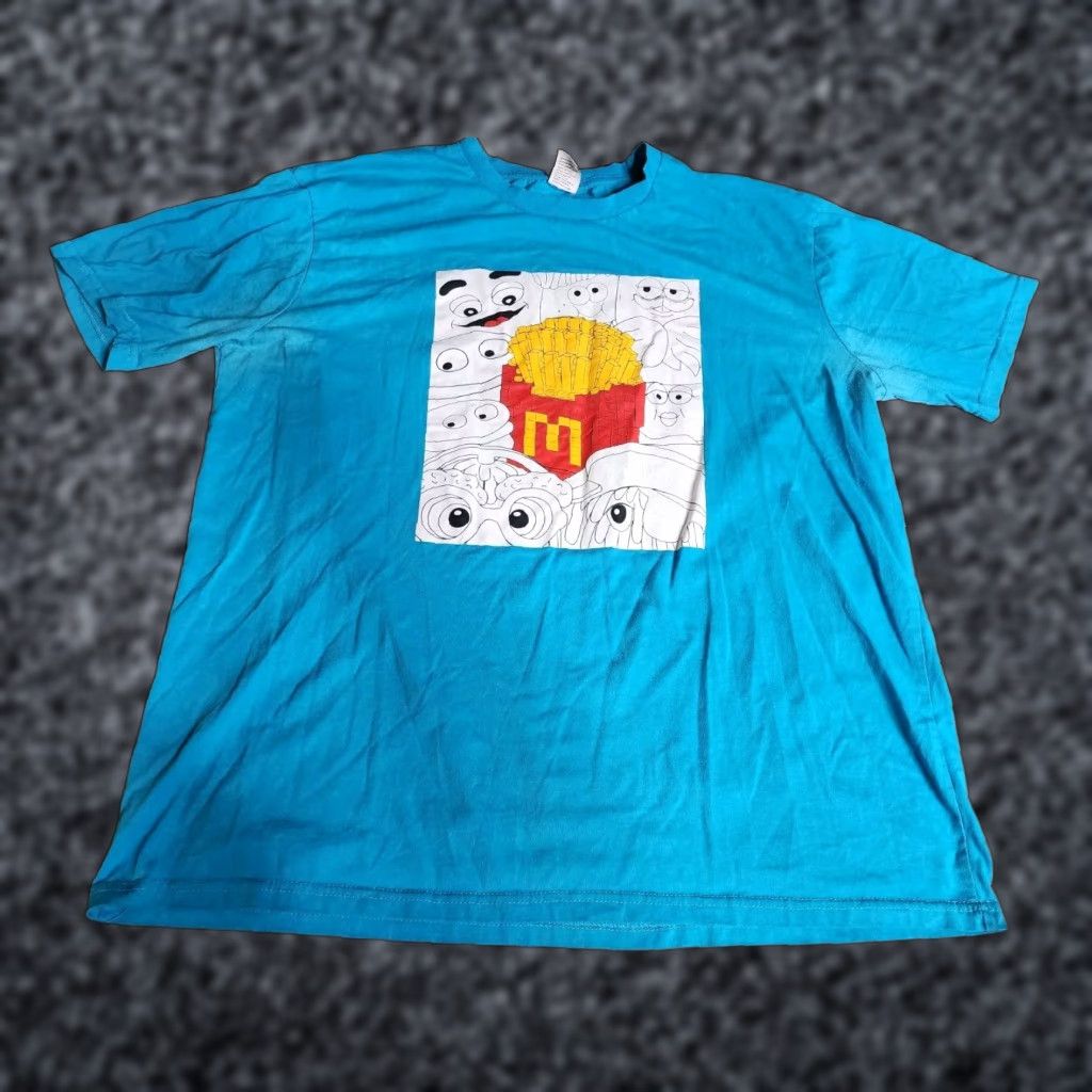 Vintage MENS 2XL McDonalds T-Shirt Crew Neck Short Sleeve Graphic Print Distressed 2020s Blue Cotton Polyester Cotton Blend Regular Size US XXL / EU 58 / 5 - 1 Thumbnail