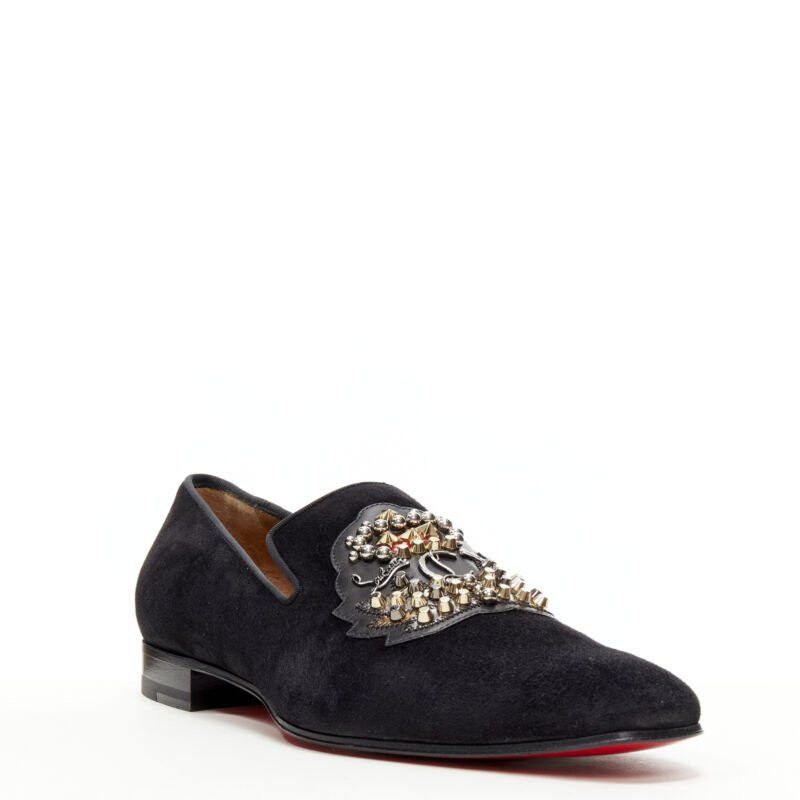 Christian Louboutin new CHRISTIAN LOUBOUTIN Ecupump Flat black suede studded CL crest loafer EU42 Size US 9 / EU 42 - 1 Thumbnail