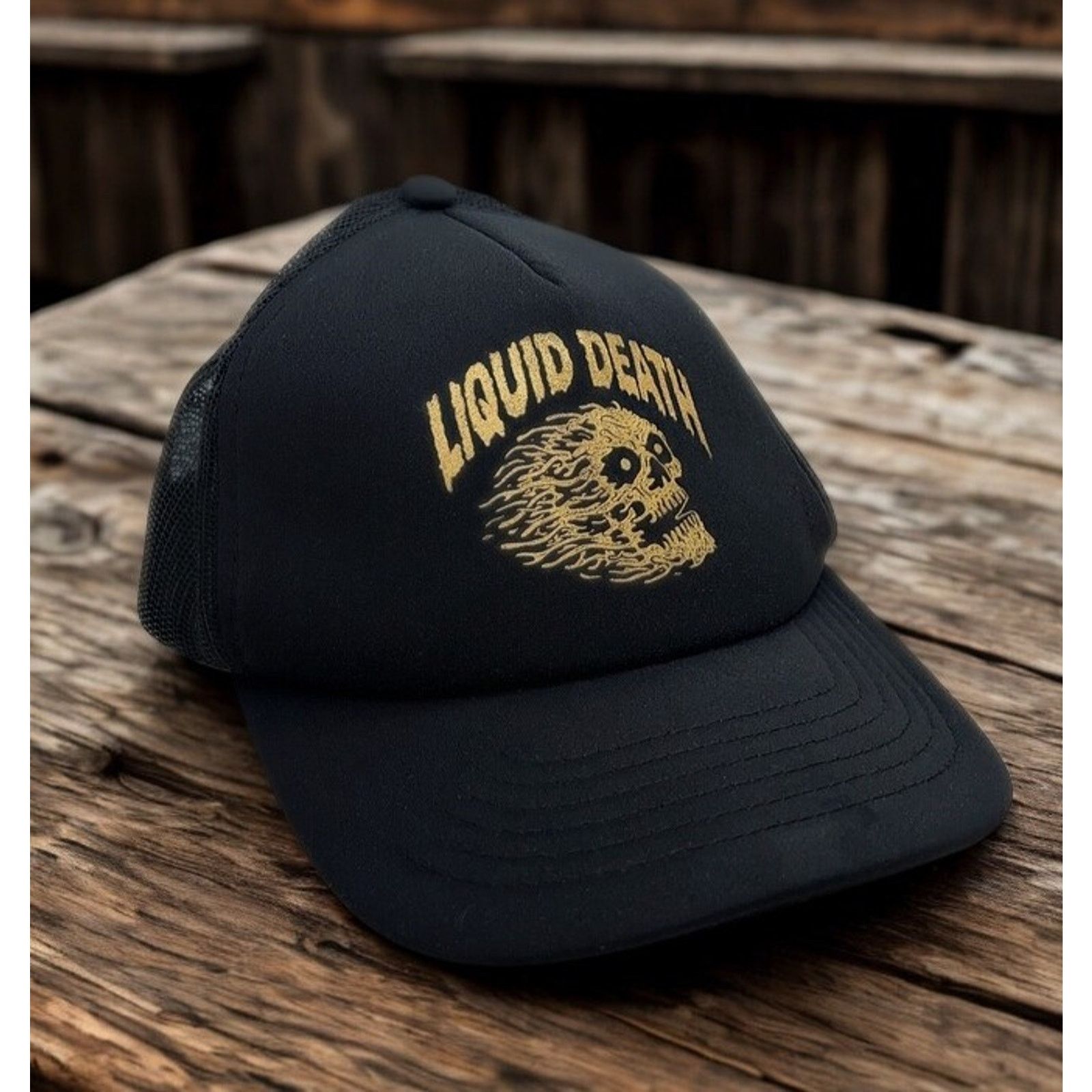 Other Liquid Death Mesh Trucker Snapback Gold Skull Logo NWOT Size ONE SIZE - 1 Thumbnail