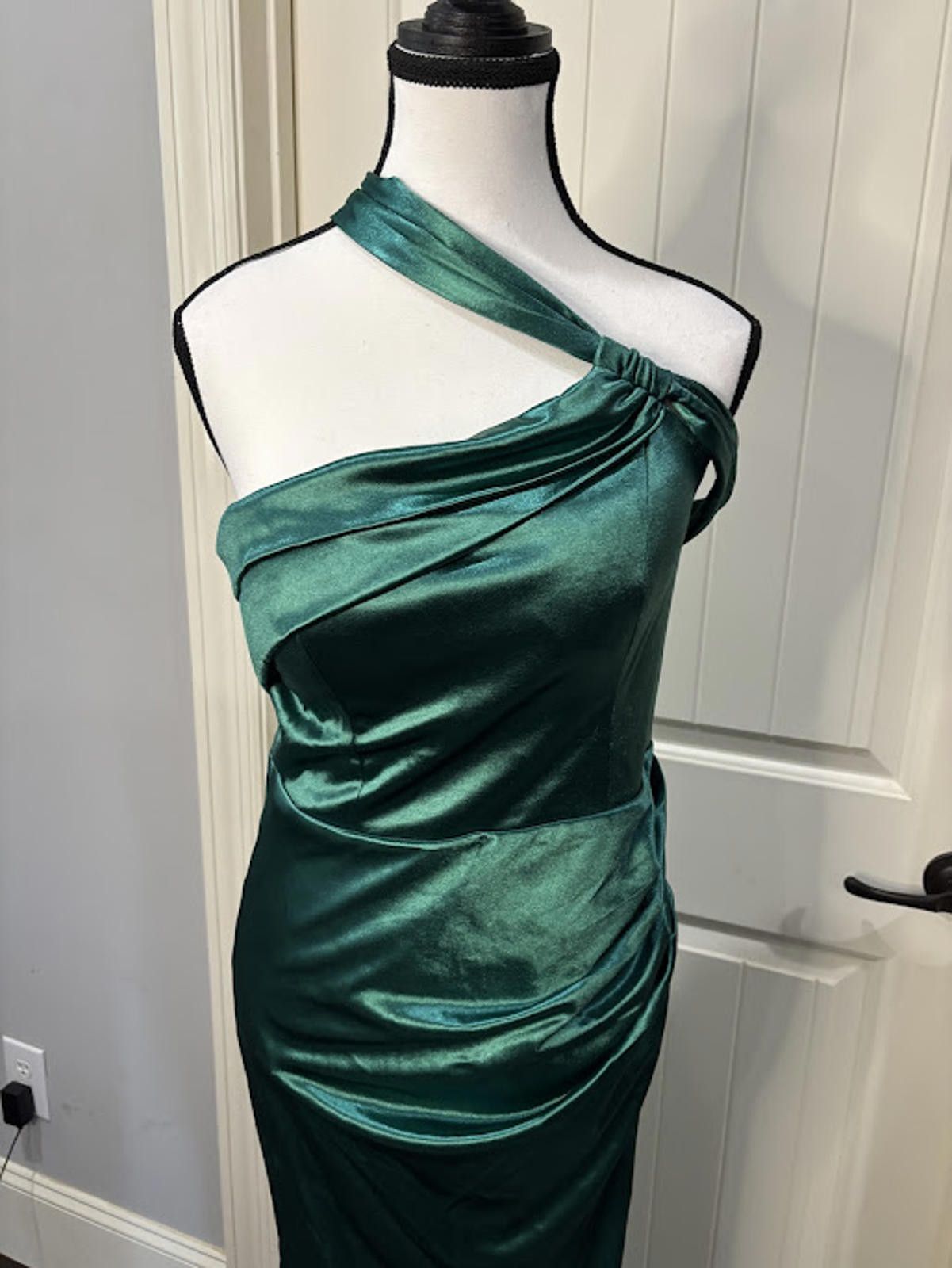 Other 22. Faeriesty Elegant Green Satin On-Shoulder Evening Dress Size L / US 10 / IT 46 - 4 Thumbnail