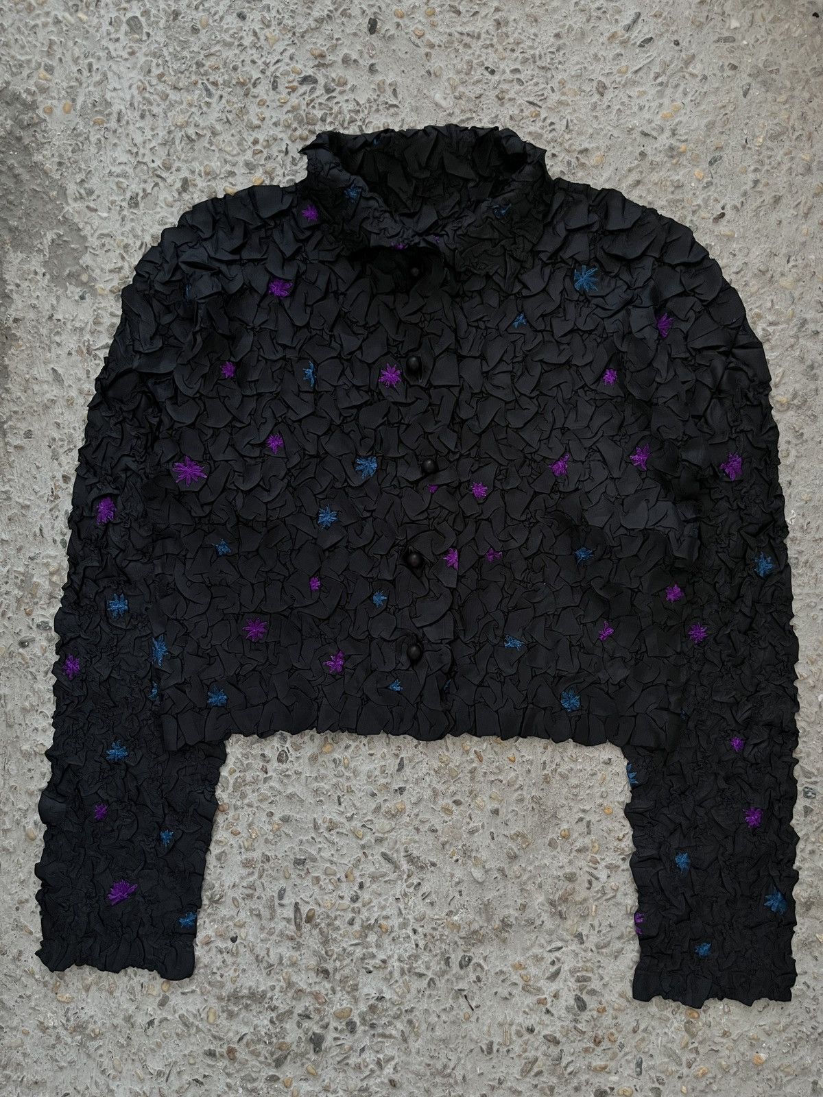 Issey Miyake Crinkled Pleated Cropped Polo Size S / US 4 / IT 40 - 3 Thumbnail