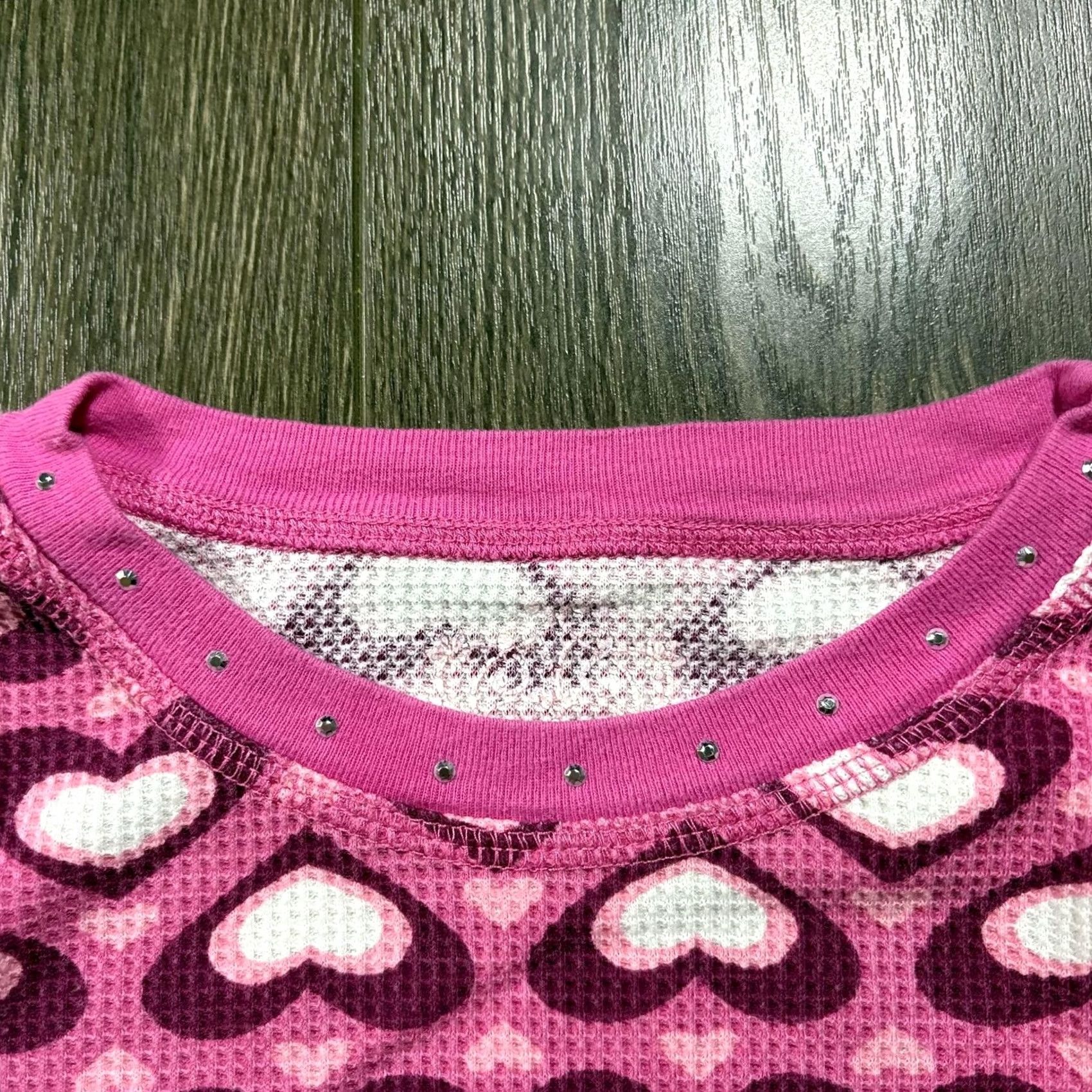 Pinko Y2K Pink Heart Thermal Shirt Womens S Pink Studded Long Sleeve Top Size S / US 4 / IT 40 - 4 Thumbnail