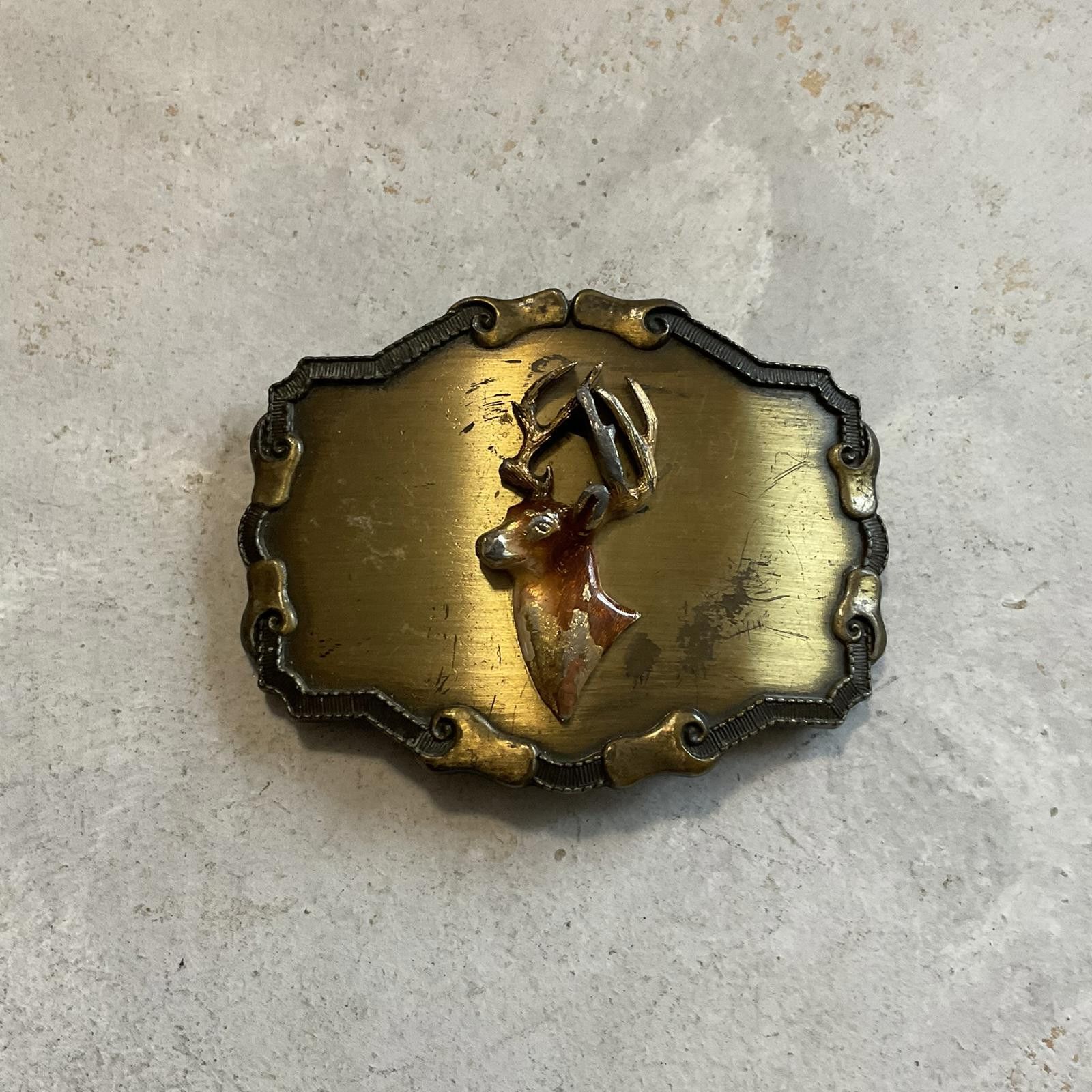 Vintage vintage 70's deer buck western belt buckle raintree brass Size ONE SIZE - 1 Thumbnail