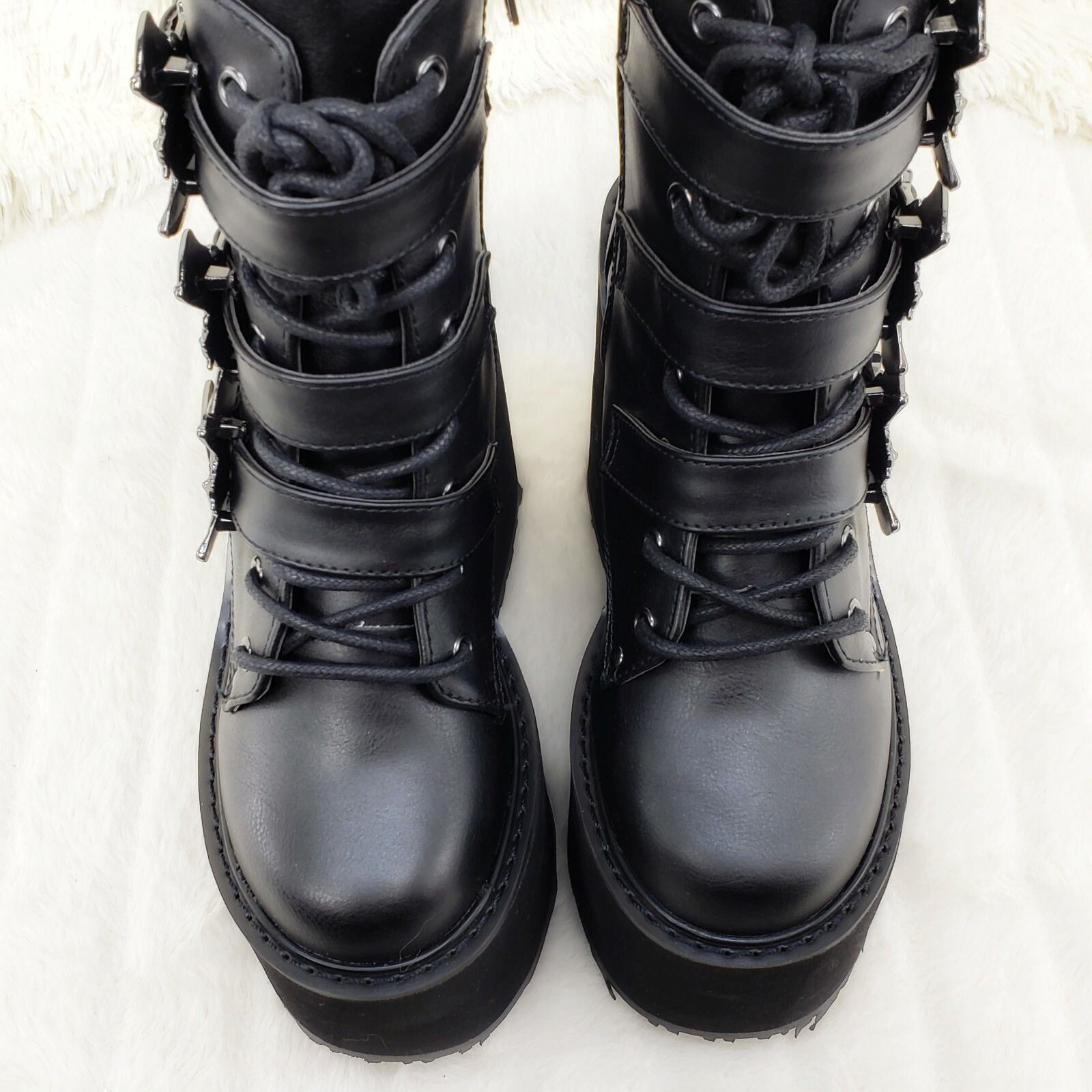 Demonia Cult DEMONIA Swing 103 Bat Buckle Ankle Boots 5.5" Platform Goth Size US 11 / IT 41 - 7 Thumbnail