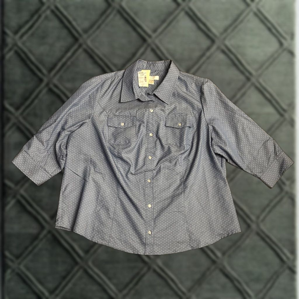 Vintage NWT Christopher Banks Button Shirt Sz 2X 20/22W blue polka-dot collared 3/4 Sleeve Cotton Polyester Blouse Womens Regular Shirt Size XXL / US 16-18 / IT 52-54 - 1 Thumbnail