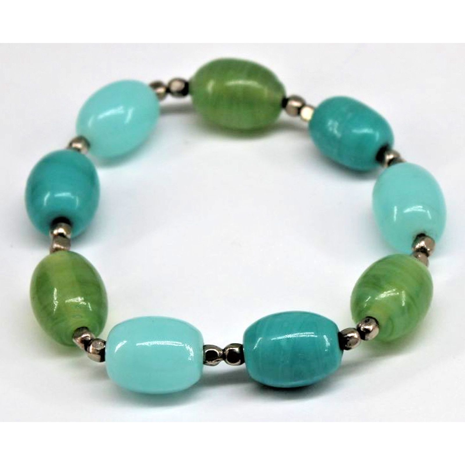 Other 8.25*' Vintage Bracelet Silver Tone Blue & Green Glass Size ONE SIZE - 1 Thumbnail