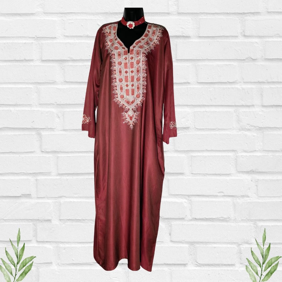 Designer Vintage Style Embroidered Kaftan Cotton Dress Size M Size M / US 6-8 / IT 42-44 - 3 Thumbnail