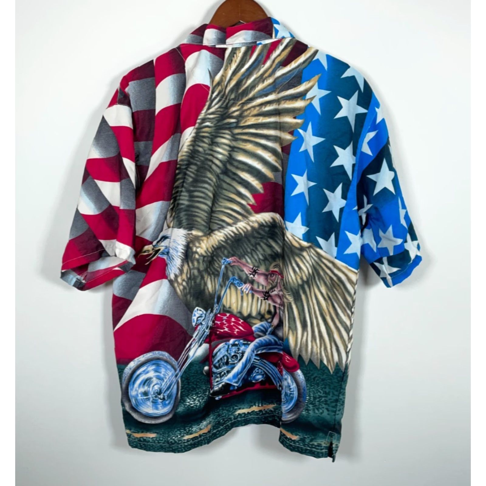 Vintage American Flag Eagle Motif Shirt Adult Large Motorcycle Biker Camp Collar AOP Size US L / EU 52-54 / 3 - 2 Thumbnail