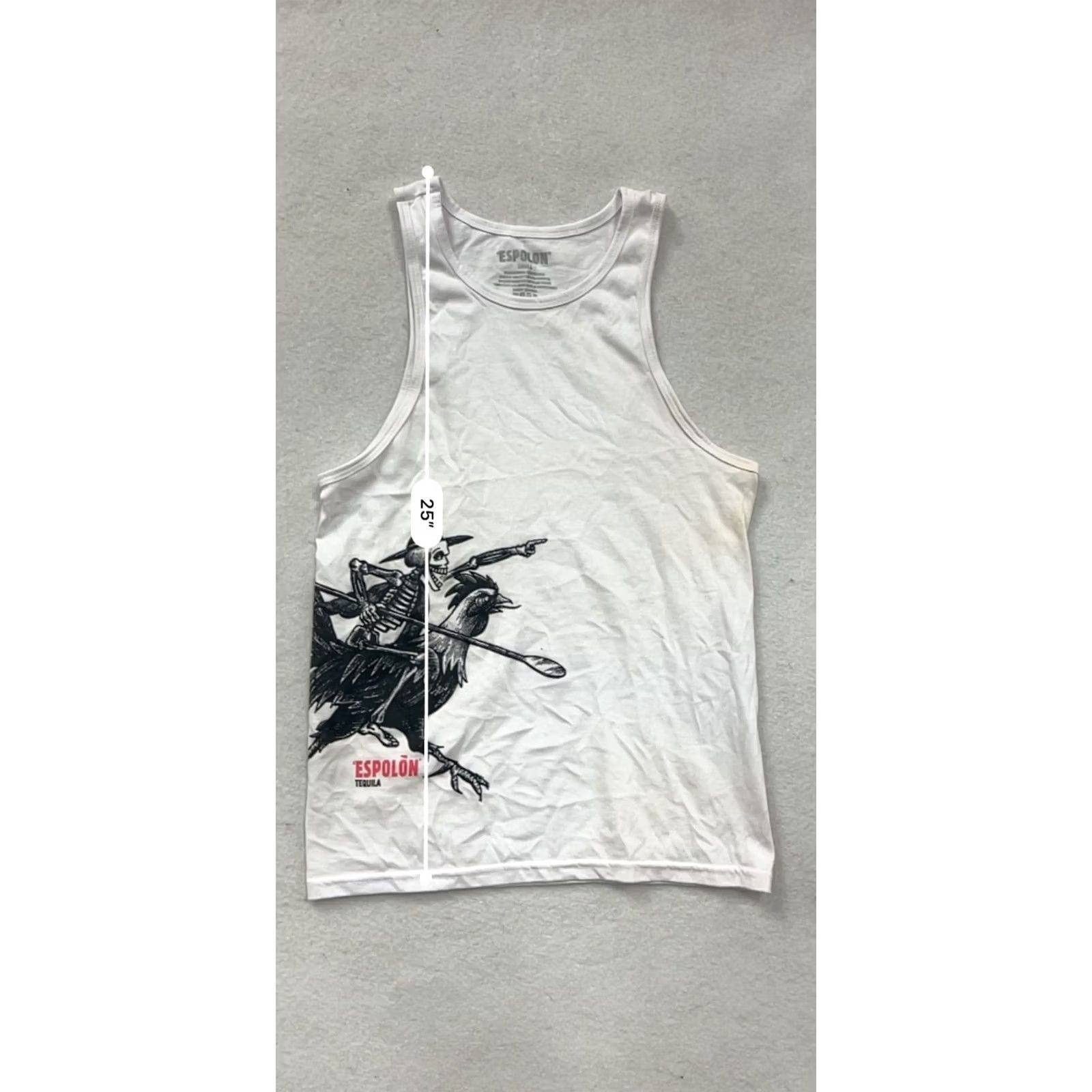 Vintage Espolón Tequila Skeleton Graphic White Tank Top S Mens Sleeveless T-Shirt Shirt Built-in Rooster Graphic White S Size US S / EU 44-46 / 1 - 7 Thumbnail