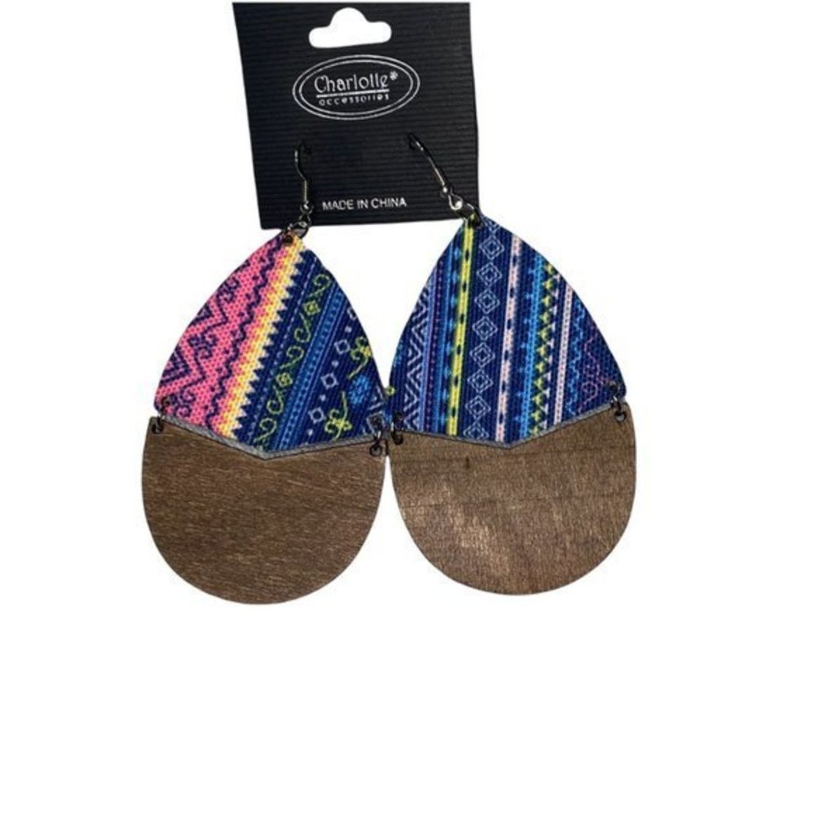 Other NWT Wooden Fabric Covered Boho Aztec Dangle Earrings Blue Size ONE SIZE - 2 Thumbnail