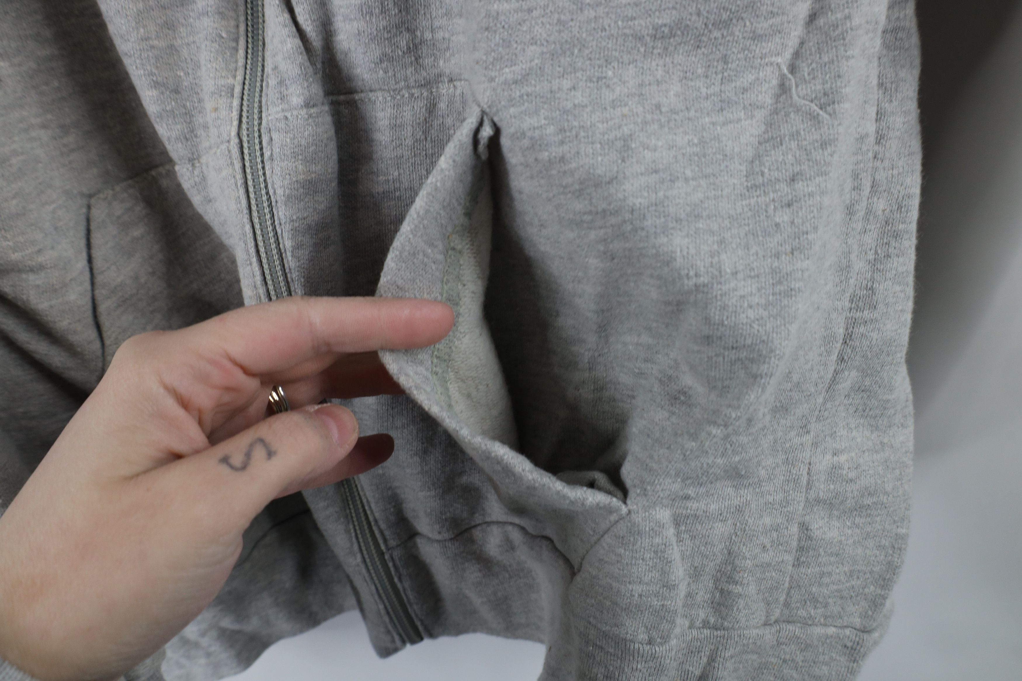 Vintage Vintage 90s Streetwear Blank Full Zip Hoodie Heather Gray Size L / US 10 / IT 46 - 7 Thumbnail