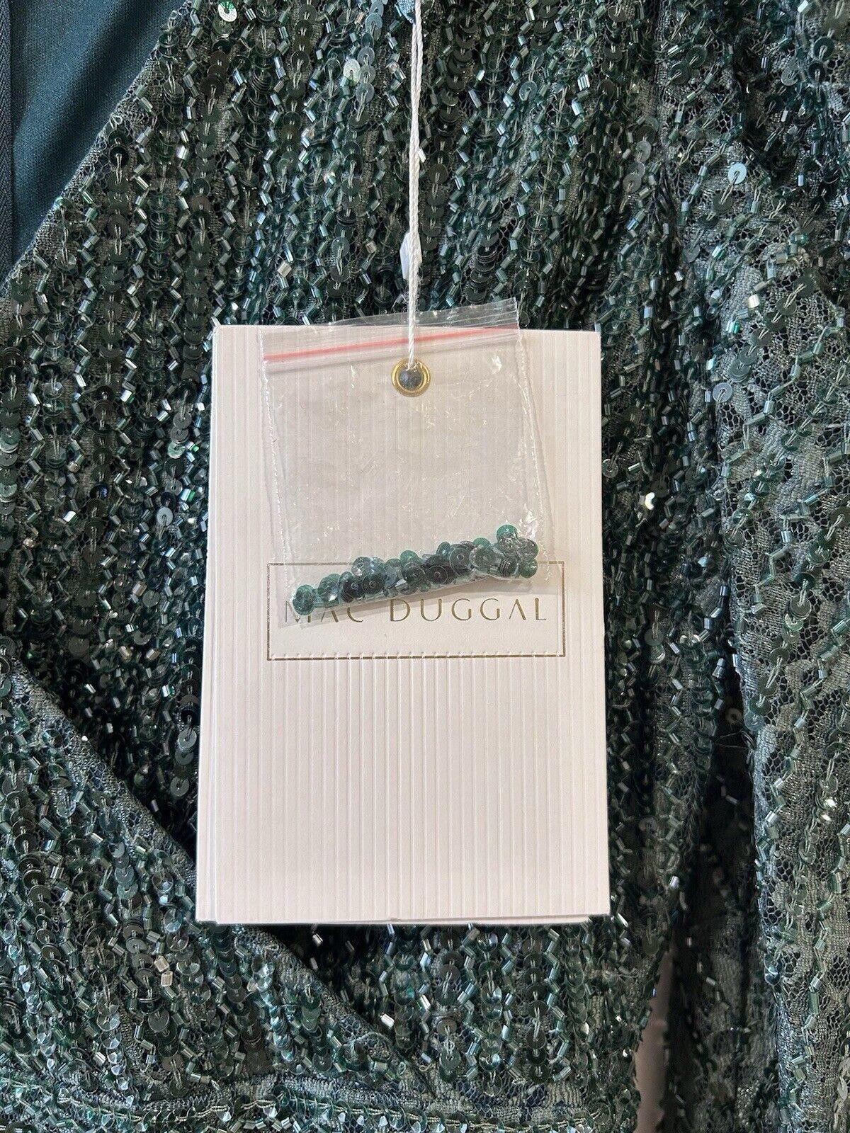 Designer NWT Mac Duggal Long Sleeve Beaded Lace Sequin Green Dress 4 Size S / US 4 / IT 40 - 10 Thumbnail