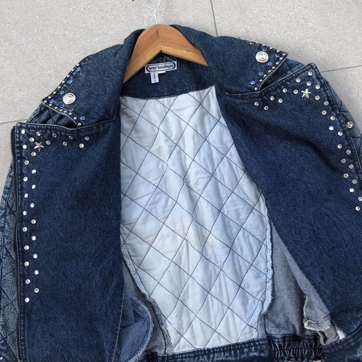 Vintage YVES BOUTIQUE Double Collar Biker Cropped Quilted Jacket Size M / US 6-8 / IT 42-44 - 12 Thumbnail