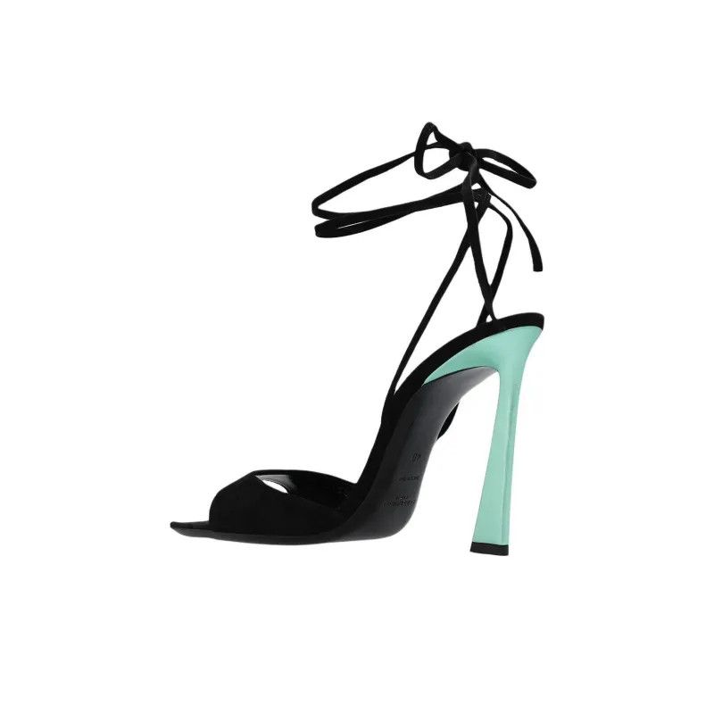 Saint Laurent Paris o1b1hav111224 Paz Sandals Suede and Metallized Leather Black Size US 5.5 / IT 35.5 - 4 Thumbnail