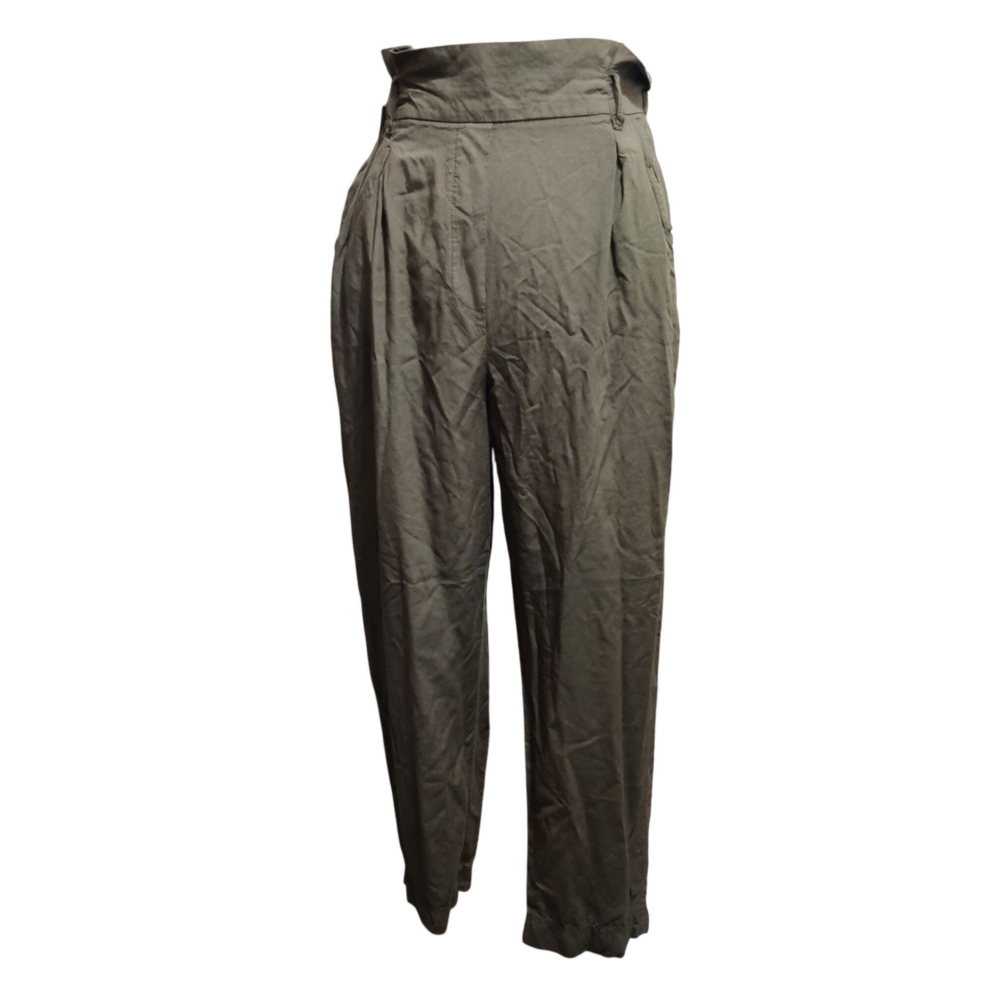 H&M H&M Olive High Waist Paperbag Pants Relaxed Tapered Pleated Size 30" / US 8 / IT 44 - 1 Thumbnail