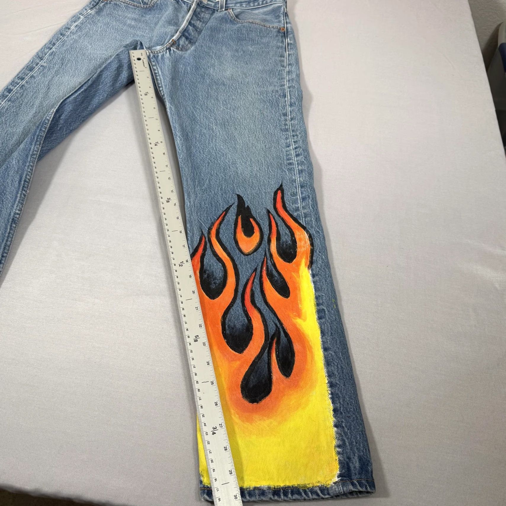 VINTAGE Levi's Jeans Mens 30x30 Blue 501 Straight Fit Denim Pants Flames Y2K 90s