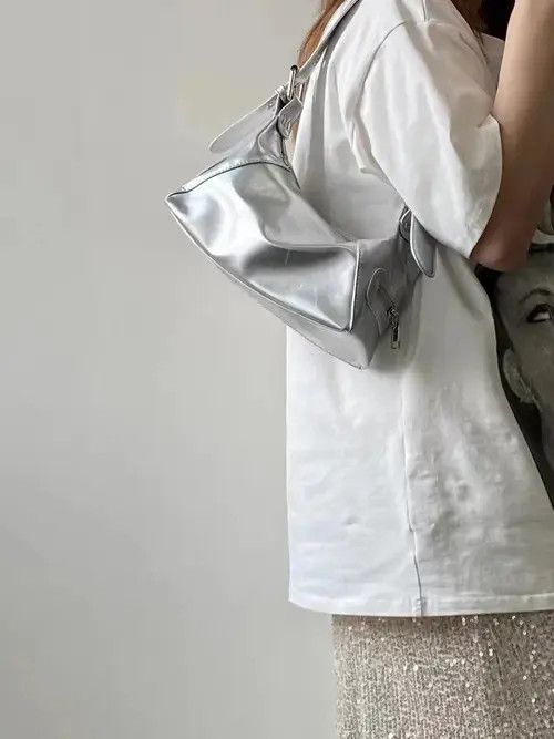Designer Retro y2k versatile shoulder bag women's silver Size ONE SIZE - 1 Thumbnail