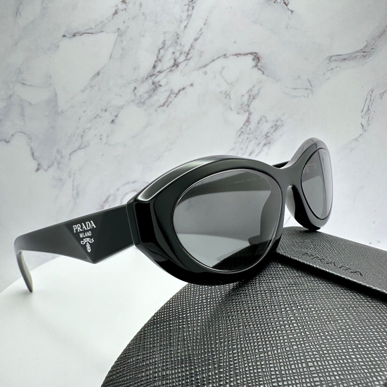 Prada New Prada Sunglasses Black Acetate Symbole Logo Slim Size ONE SIZE - 14 Thumbnail