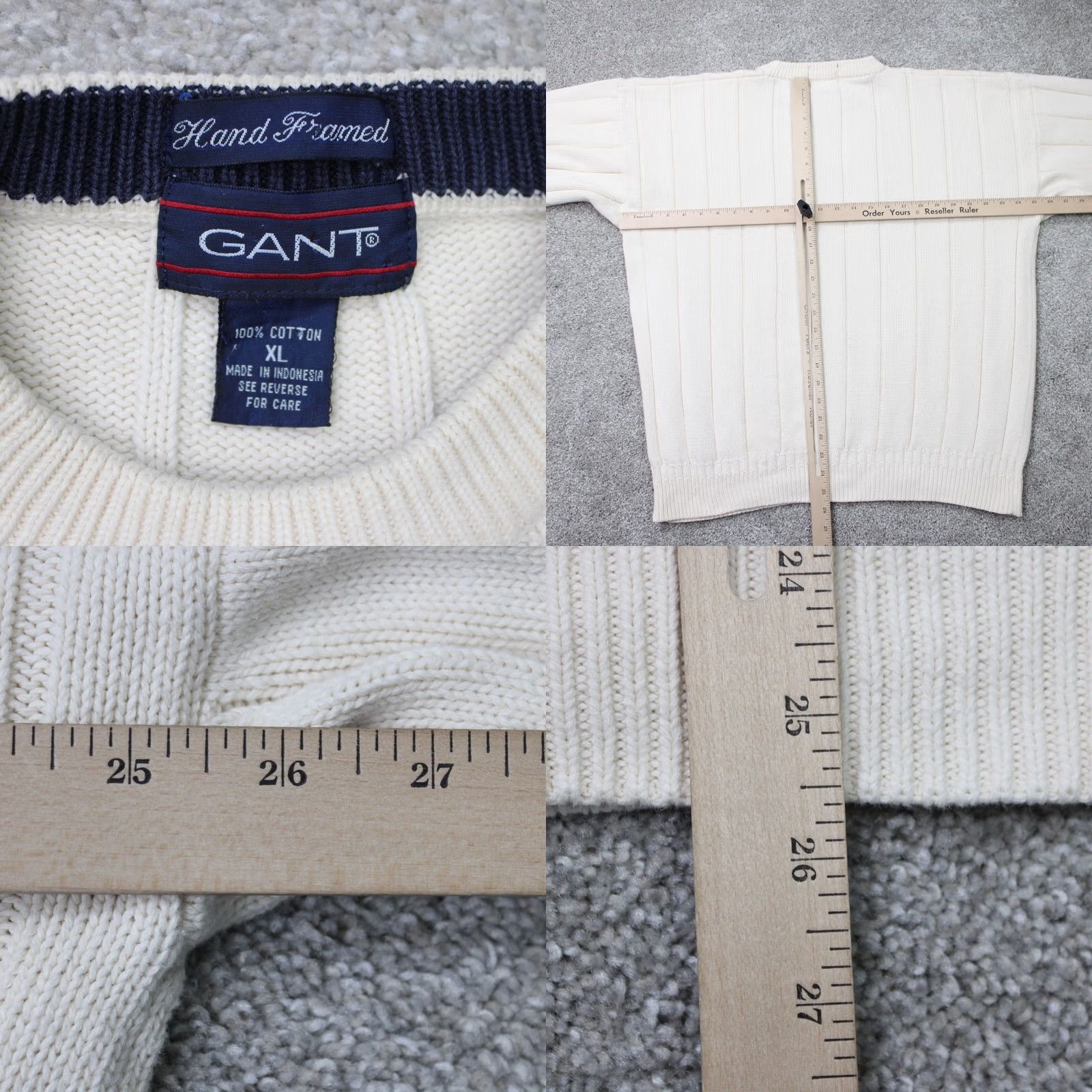 Gant VINTAGE GANT Sweater Mens XL White 100% Cotton Cable-Knit Crest Crew Neck 90s Size US XL / EU 56 / 4 - 8 Thumbnail
