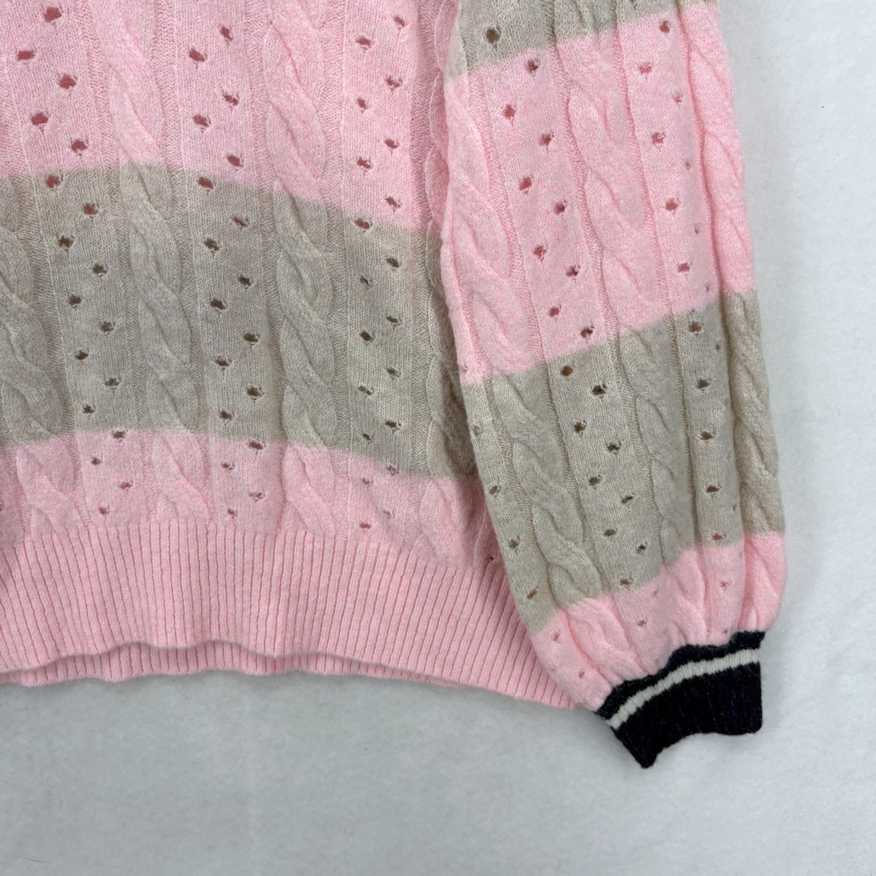 Torrid VINTAGE Torrid Sweater Womens 3X Pink Henley V-Neck Cable Knit Striped Balloon Sleeve Size XXL / US 16-18 / IT 52-54 - 3 Thumbnail