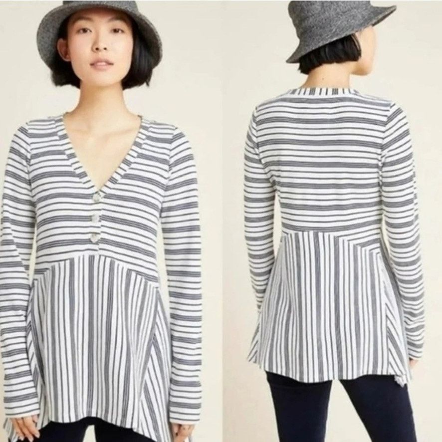 Anthropologie Maeve Eliza Henley Babydoll Tunic XS Striped Long Sleeve Size XS / US 0-2 / IT 36-38 - 1 Thumbnail