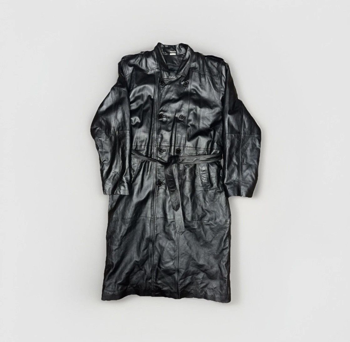 Other 90s Vilanto Vintage BlackLeatherDouble-BreastedBelted Trench Size US XL / EU 56 / 4 - 1 Thumbnail