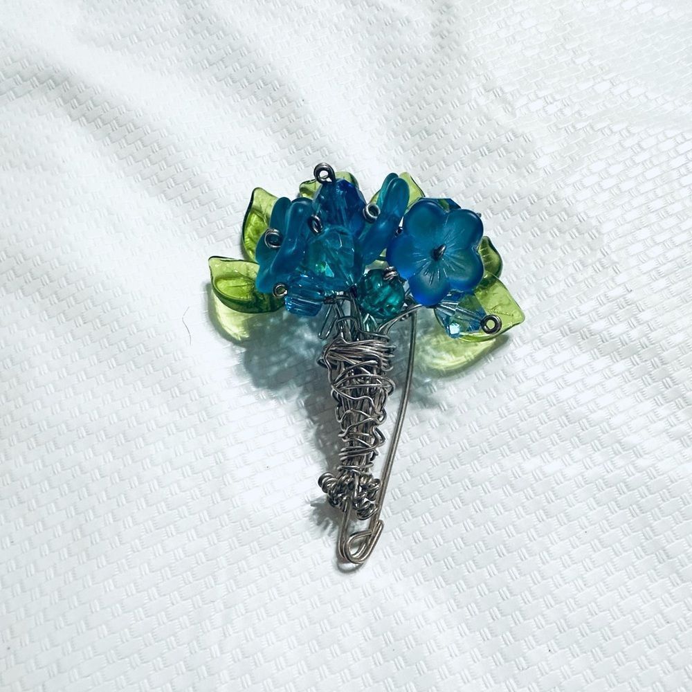 Vintage Vintage art glass flower bouquet on silver tone hand wired l Size ONE SIZE - 2 Thumbnail