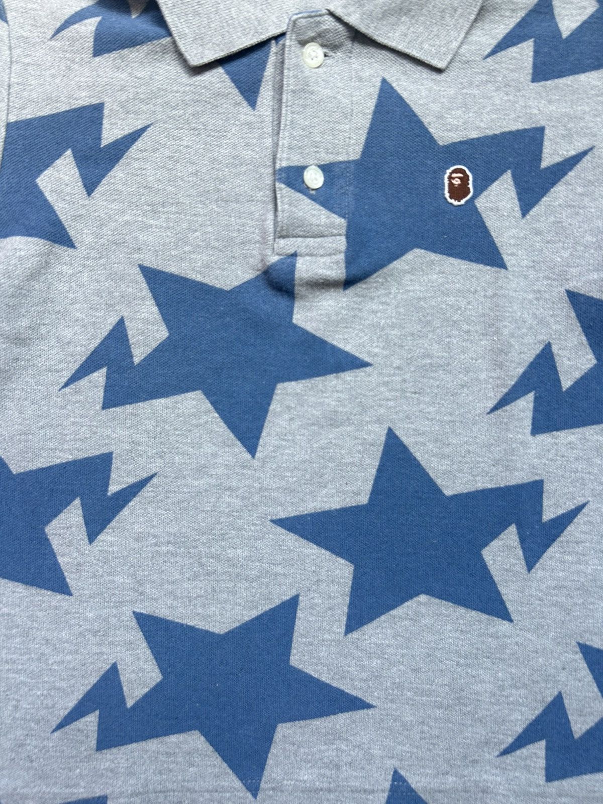 Bape Bape Sta Pattern Blue Grey Polo [Size XXS] Size XXS / US 00 / IT 34 - 3 Thumbnail