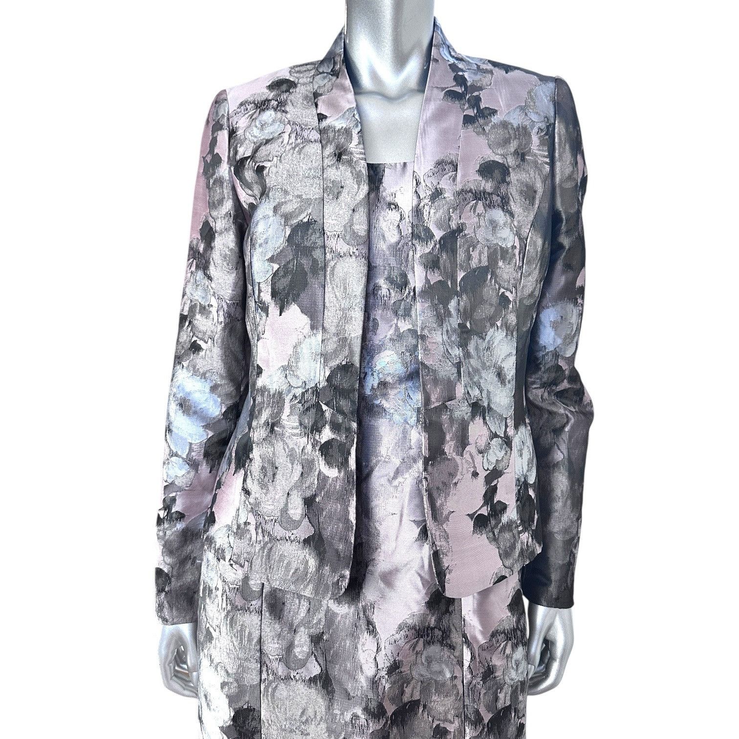 Kasper Kasper Gray & Lavender Floral Brocade Dress & Jacket Set Siz Size M / US 6-8 / IT 42-44 - 10 Thumbnail