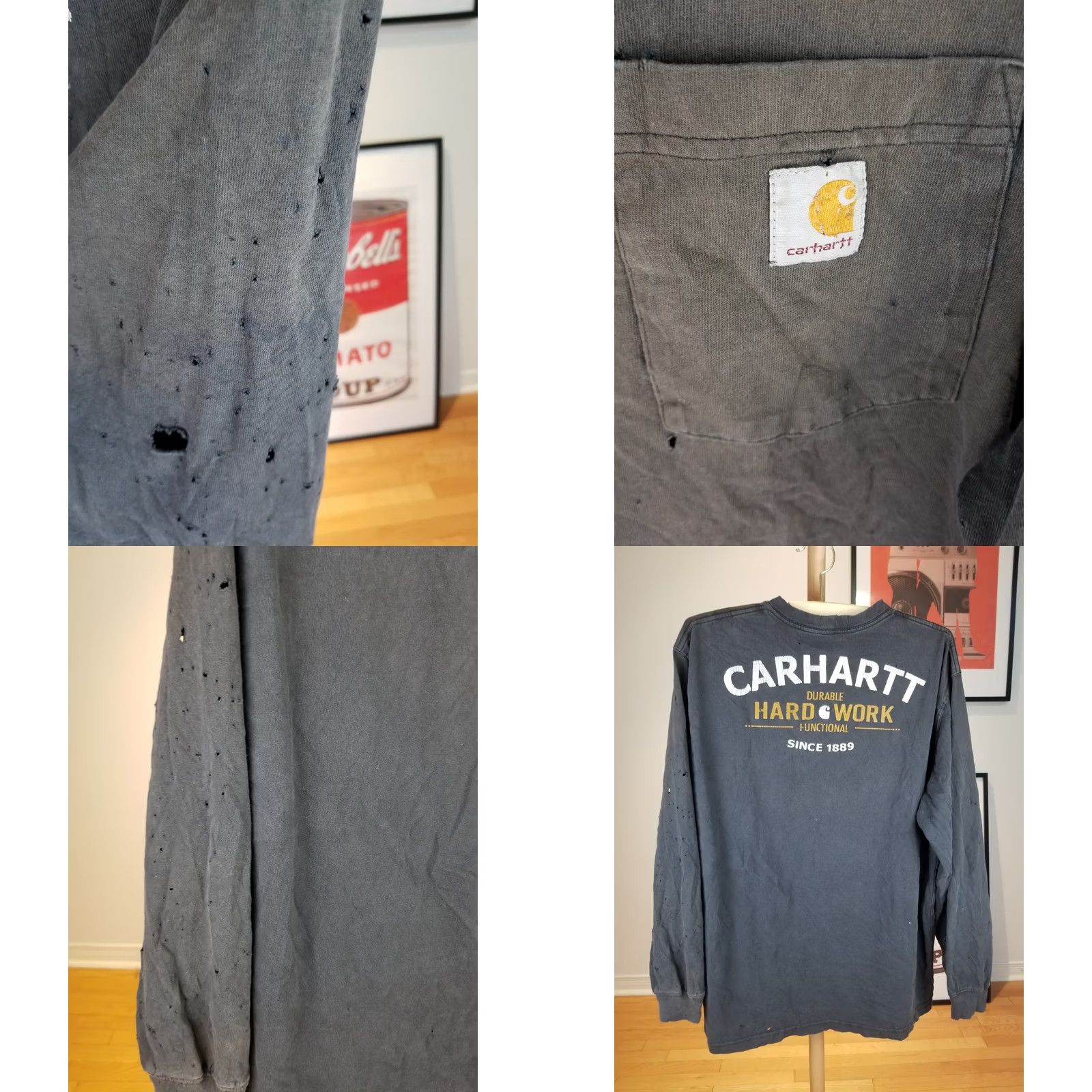 Carhartt VINTAGE Carhartt Long Sleeve T-Shirt Polo Shirt Size L Black with One Pocket Mens 29" Top to Bottom 21" Cross Shoulder 24" Chest 25" Dictionary Size US L / EU 52-54 / 3 - 8 Thumbnail