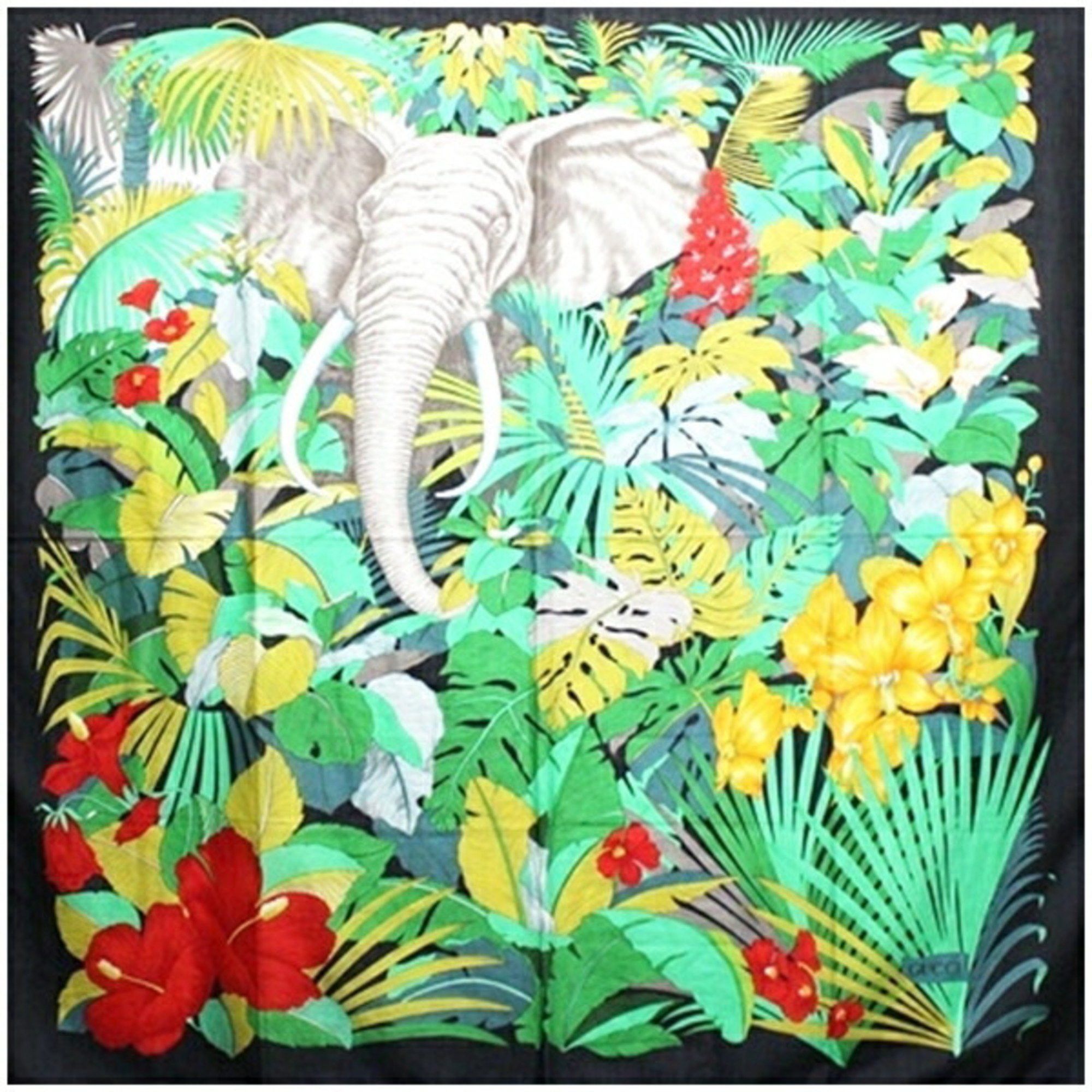 Gucci Gucci Large Cotton Scarf Black x Multicolor Elephant GUCCI Women's Size ONE SIZE - 1 Thumbnail