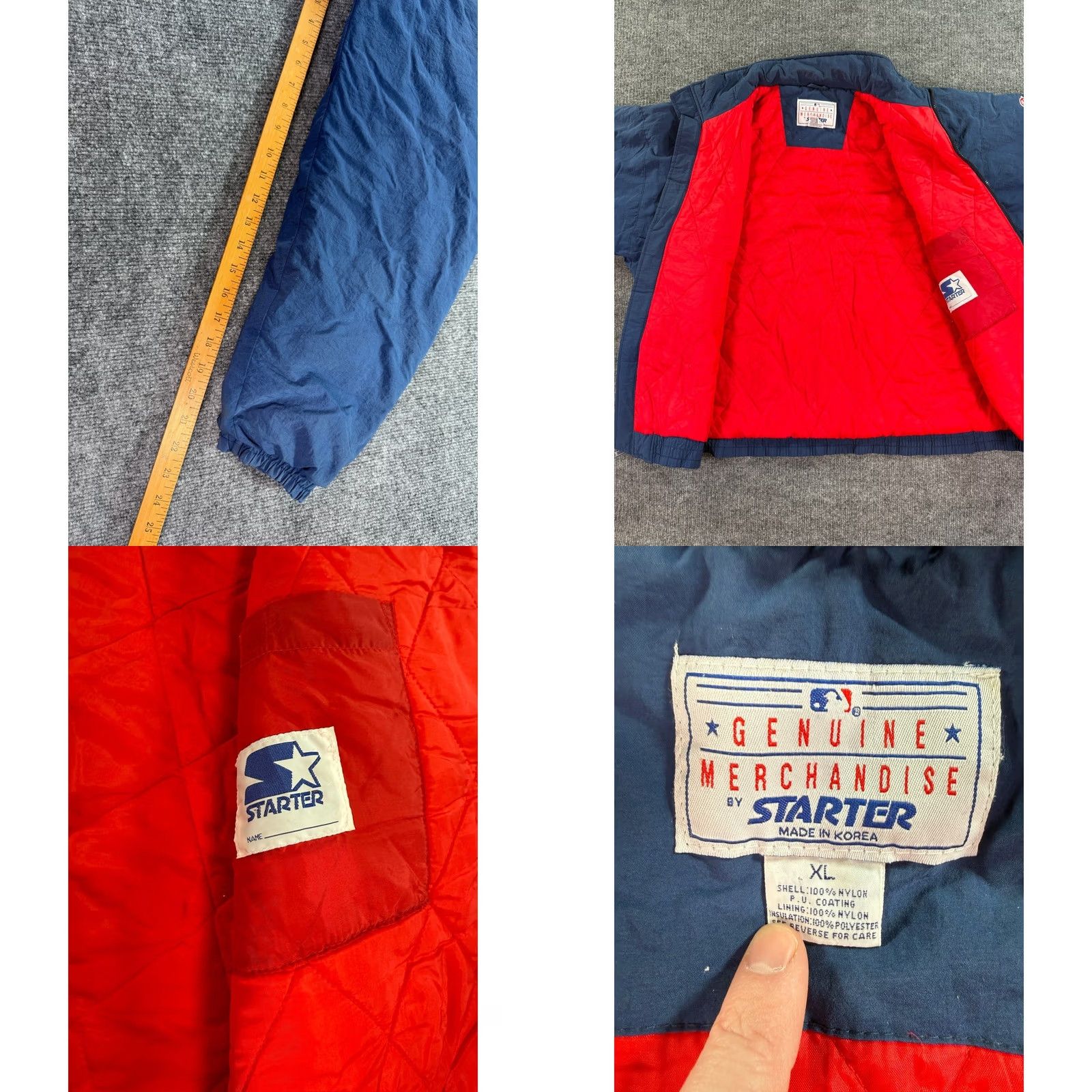 Starter VINTAGE Starter Atlanta Braves Puffer Jacket Mens XL Navy Blue Full Zip Tomahawk Logo Embroidered Sleeve Size US XL / EU 56 / 4 - 8 Thumbnail