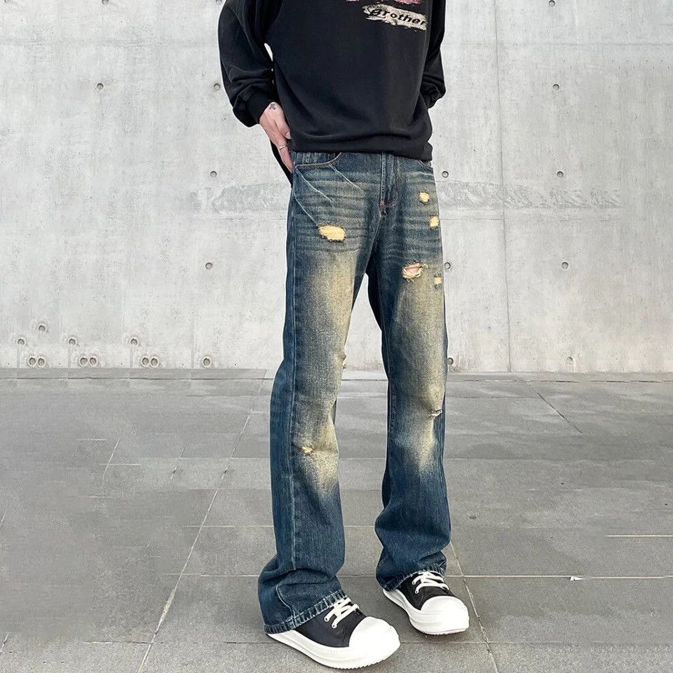 Denime × Japanese Brand × Vintage Ripped Jeans Men Streetwear Y2k Autumn Slim Casual Size US 31 - 1 Thumbnail