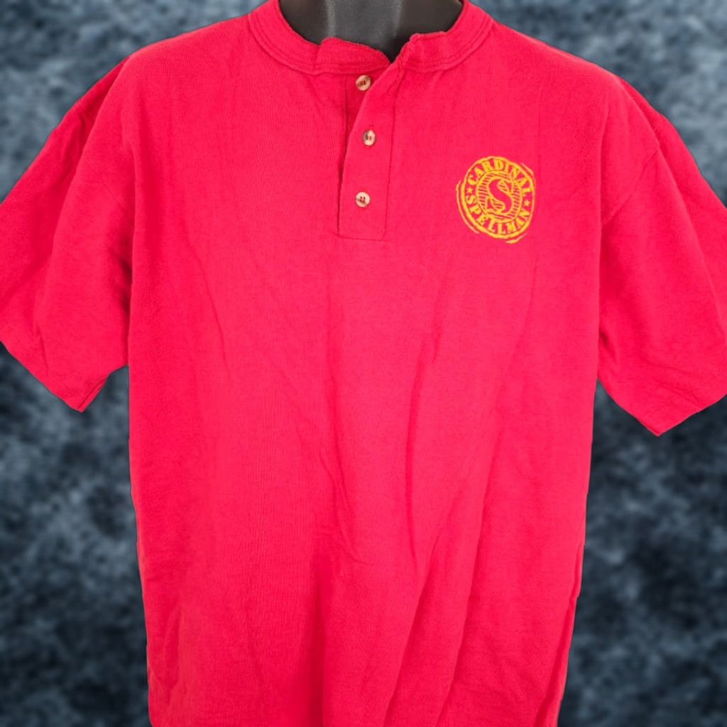 Vintage VINTAGE Cotton Deluxe Cardinal Spellman Henley T Shirt Mens Size L Red 90s High School USA Size US L / EU 52-54 / 3 - 1 Thumbnail
