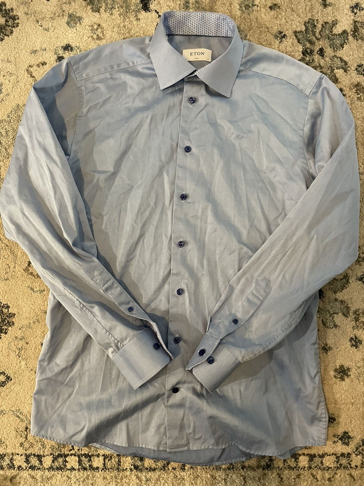 Eton Slim Fit Print Effect Blue Dress Shirt Size US L / EU 52-54 / 3 - 2 Thumbnail