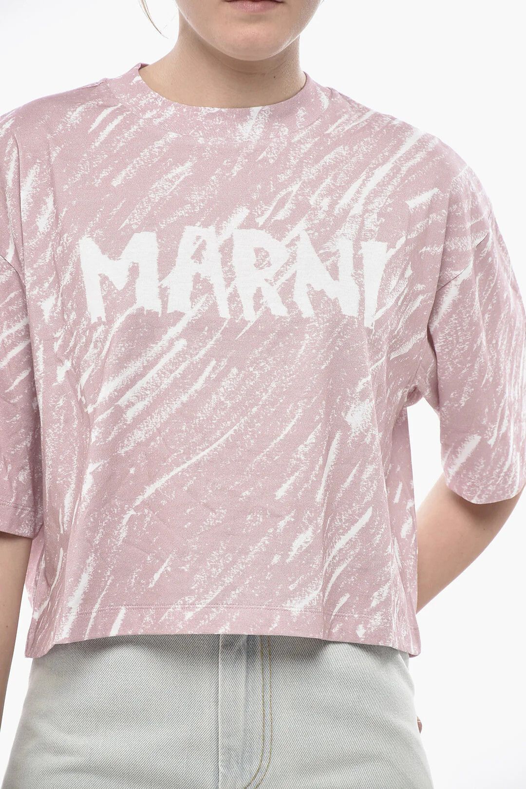 Marni og1mm0326 Printed Cotton Crop T-Shirt in Pink Size S / US 4 / IT 40 - 3 Thumbnail